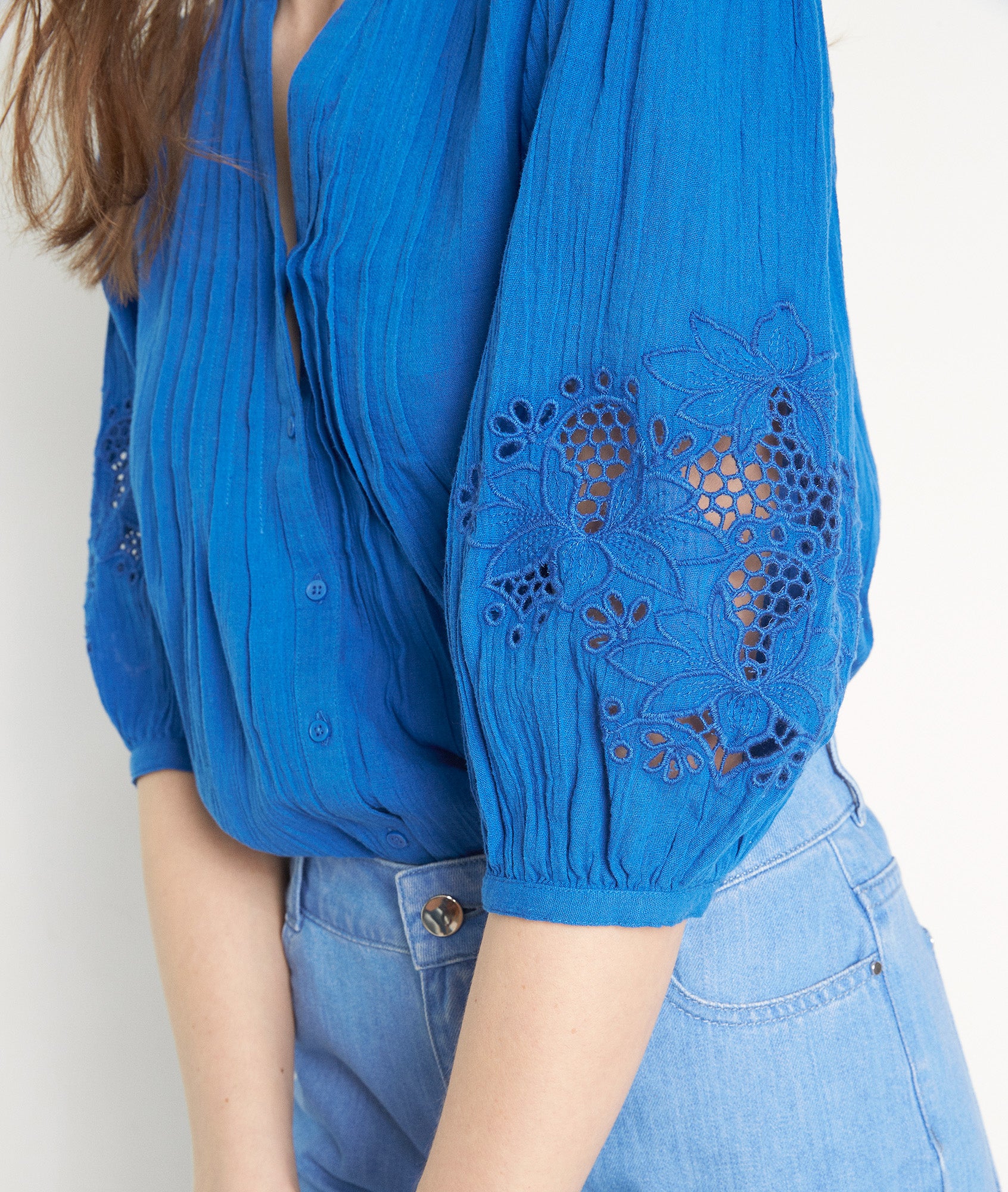Blouse en coton et lin bleu Lynne Faume - seconde main
