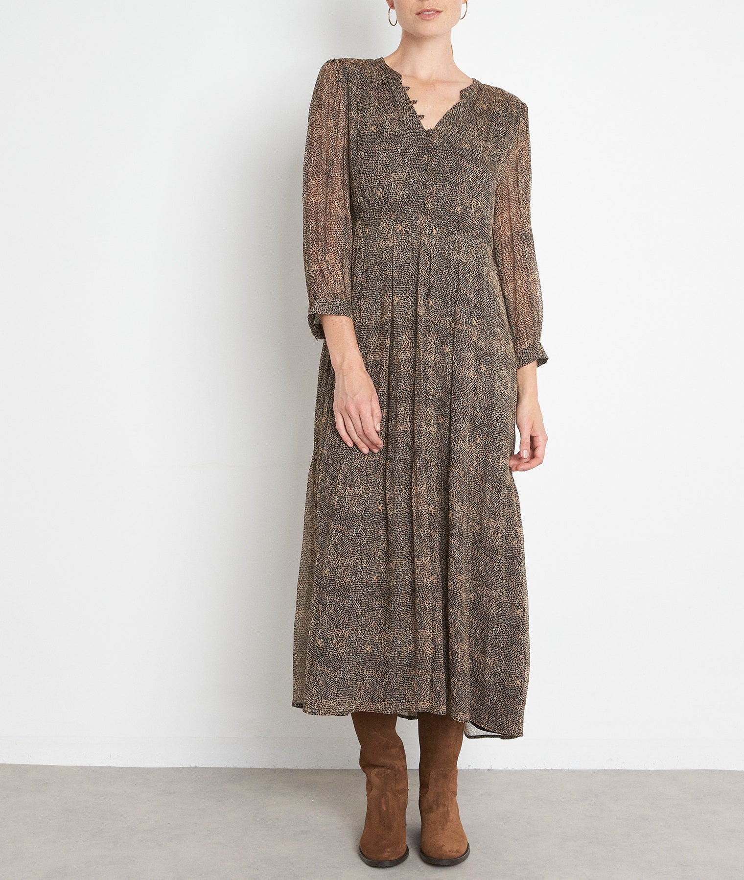Robe longue imprimée camel Sabaa Faume - seconde main