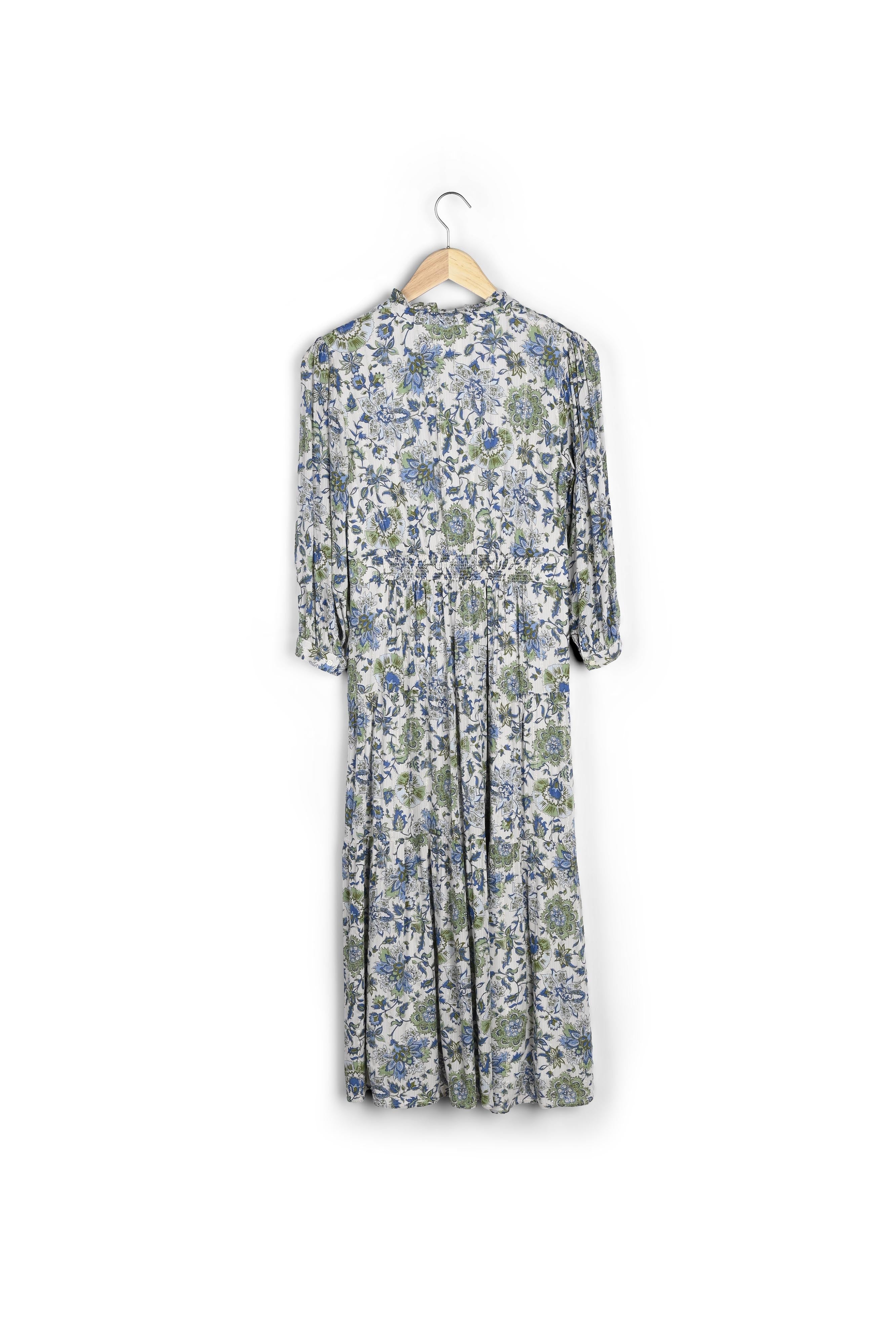 Robe longue bohème à l'imprimé floral bleu et vert Carola Faume - seconde main