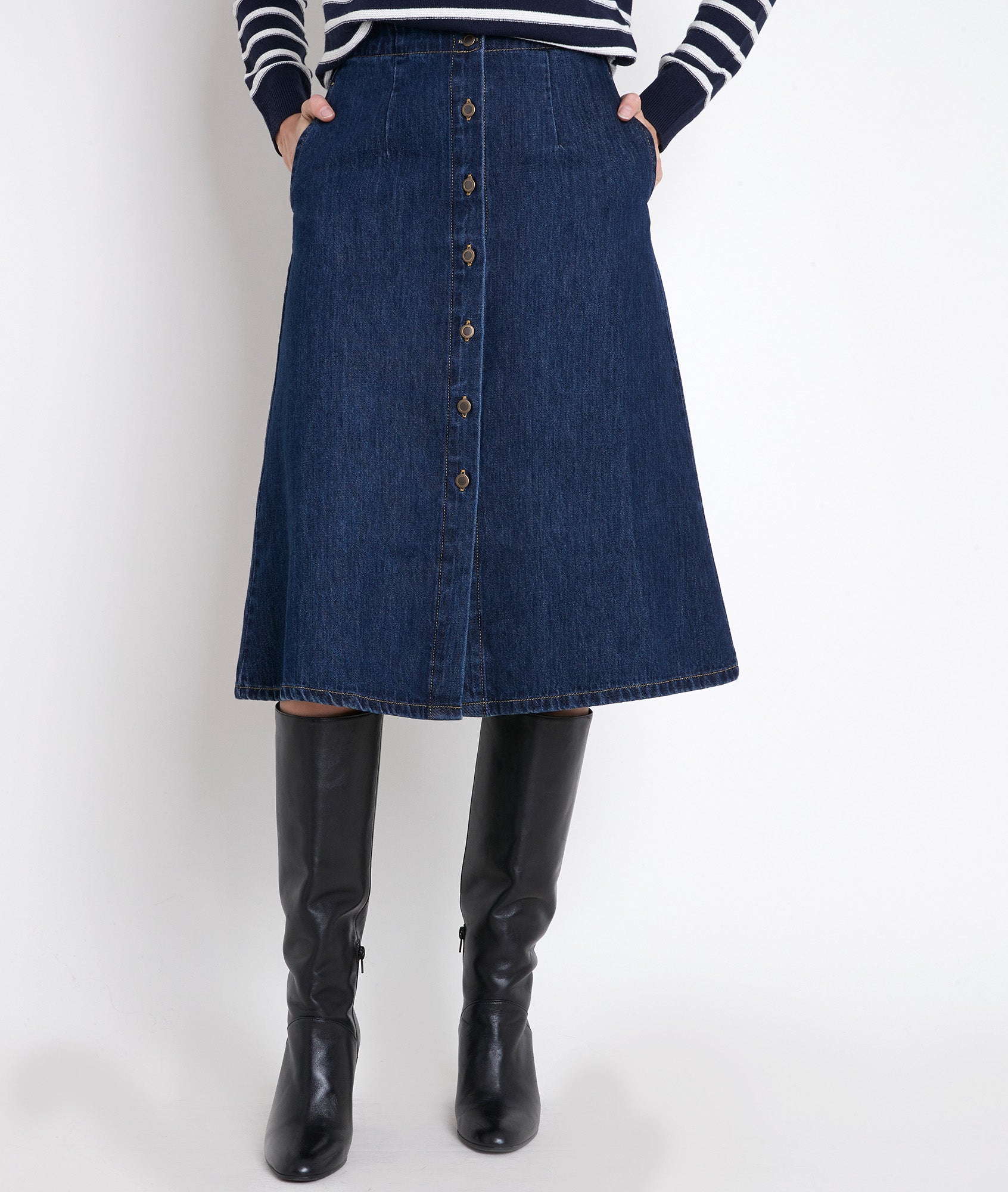 Jupe mi-longue en denim brut Ely Faume - seconde main