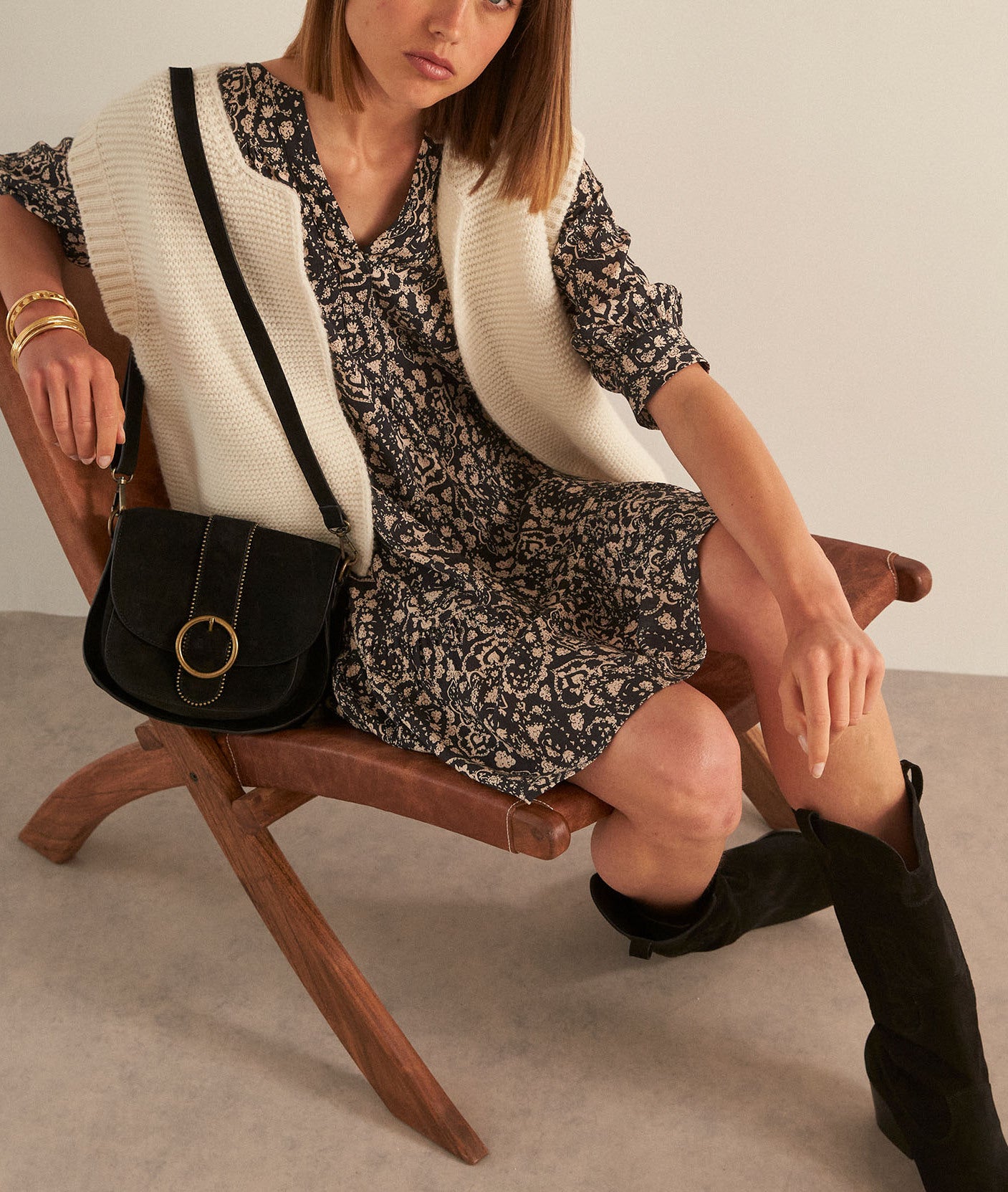 Robe courte noire imprimée HAFIDA Faume - seconde main