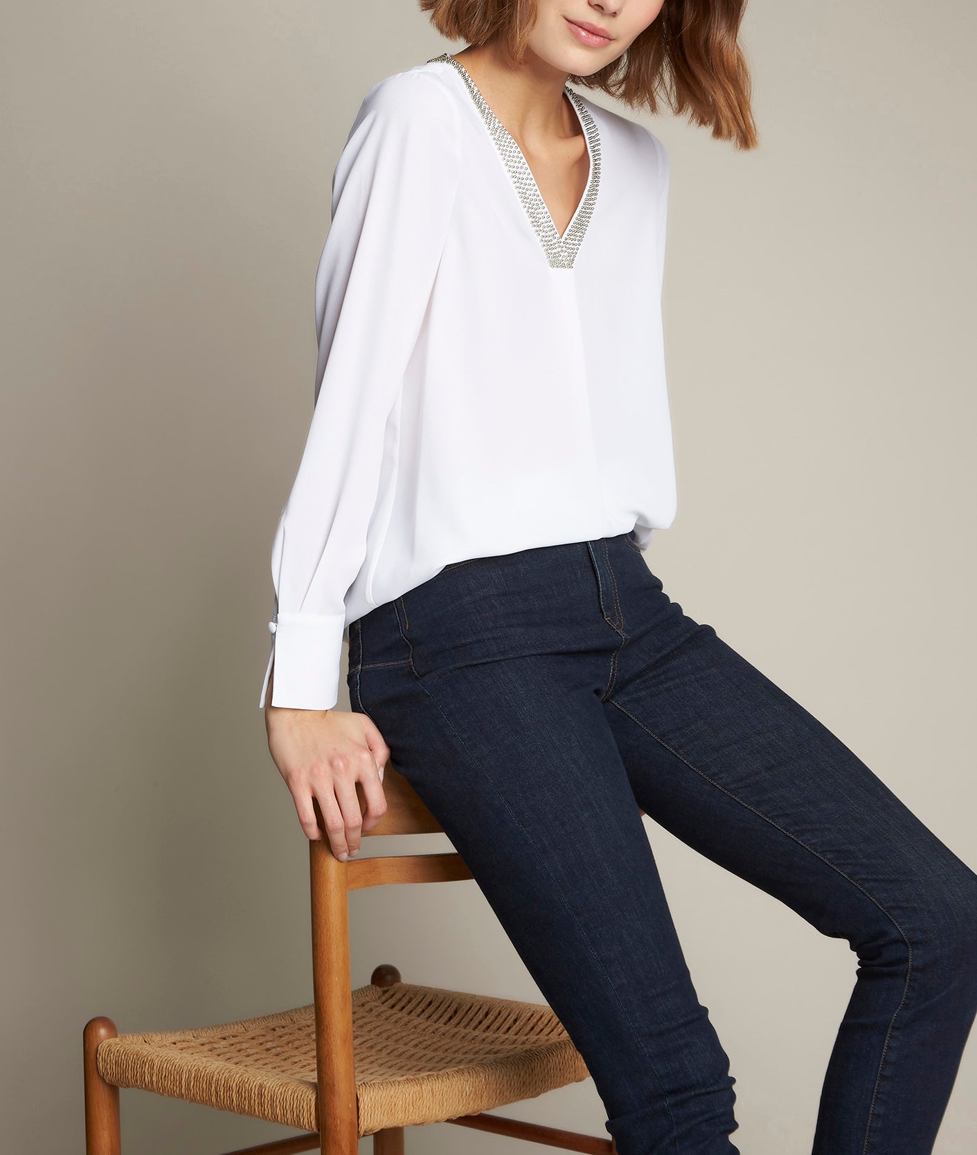Blouse blanche en polyester recyclé Edana Faume - seconde main