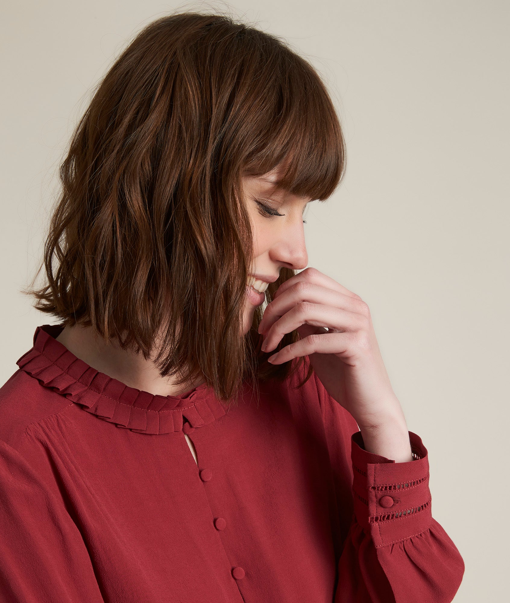 Blouse à col plissé porto Elorine Faume - seconde main