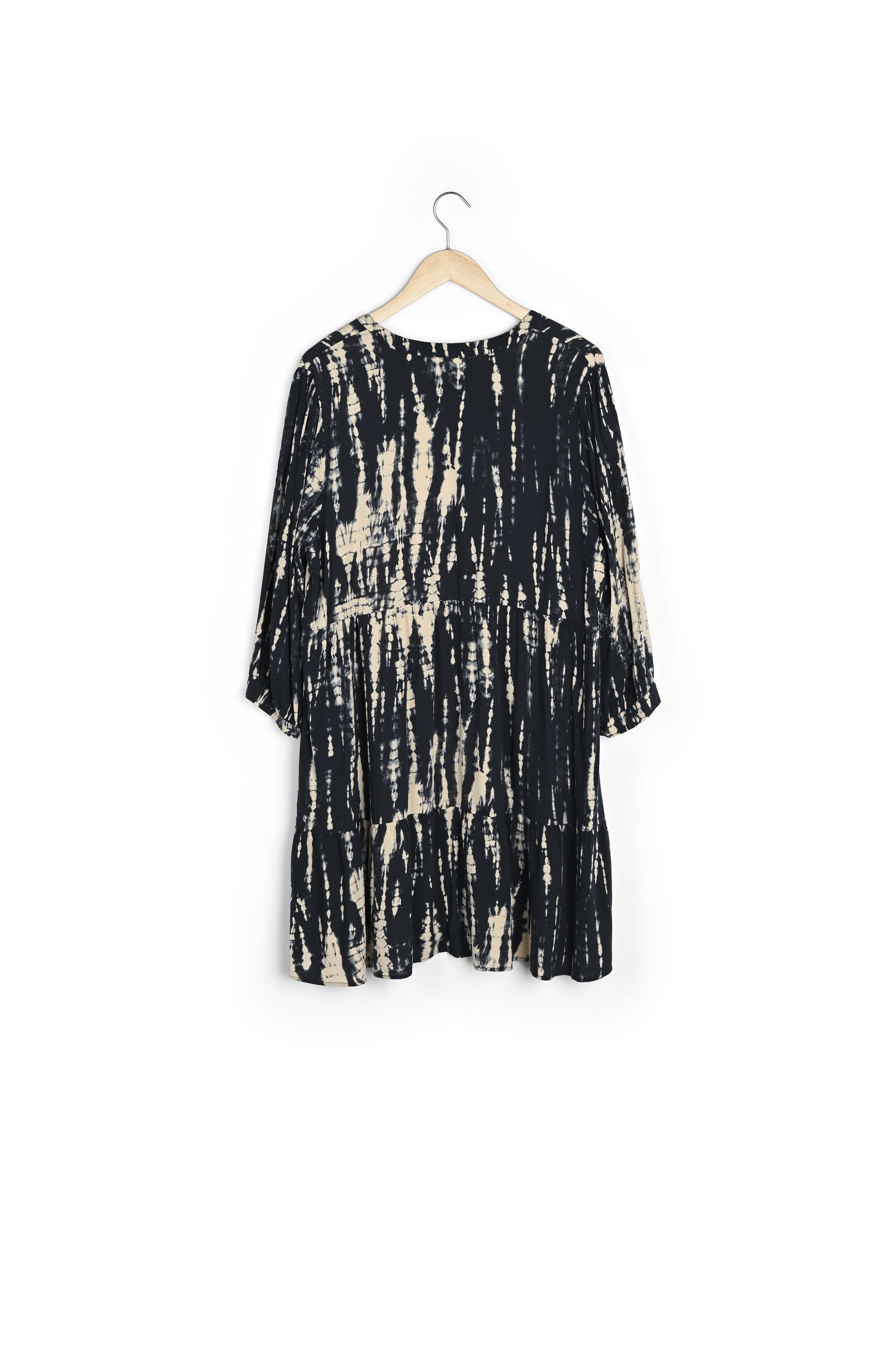 Robe courte évasée imprimée tie & dye noire Nadypso Faume - seconde main
