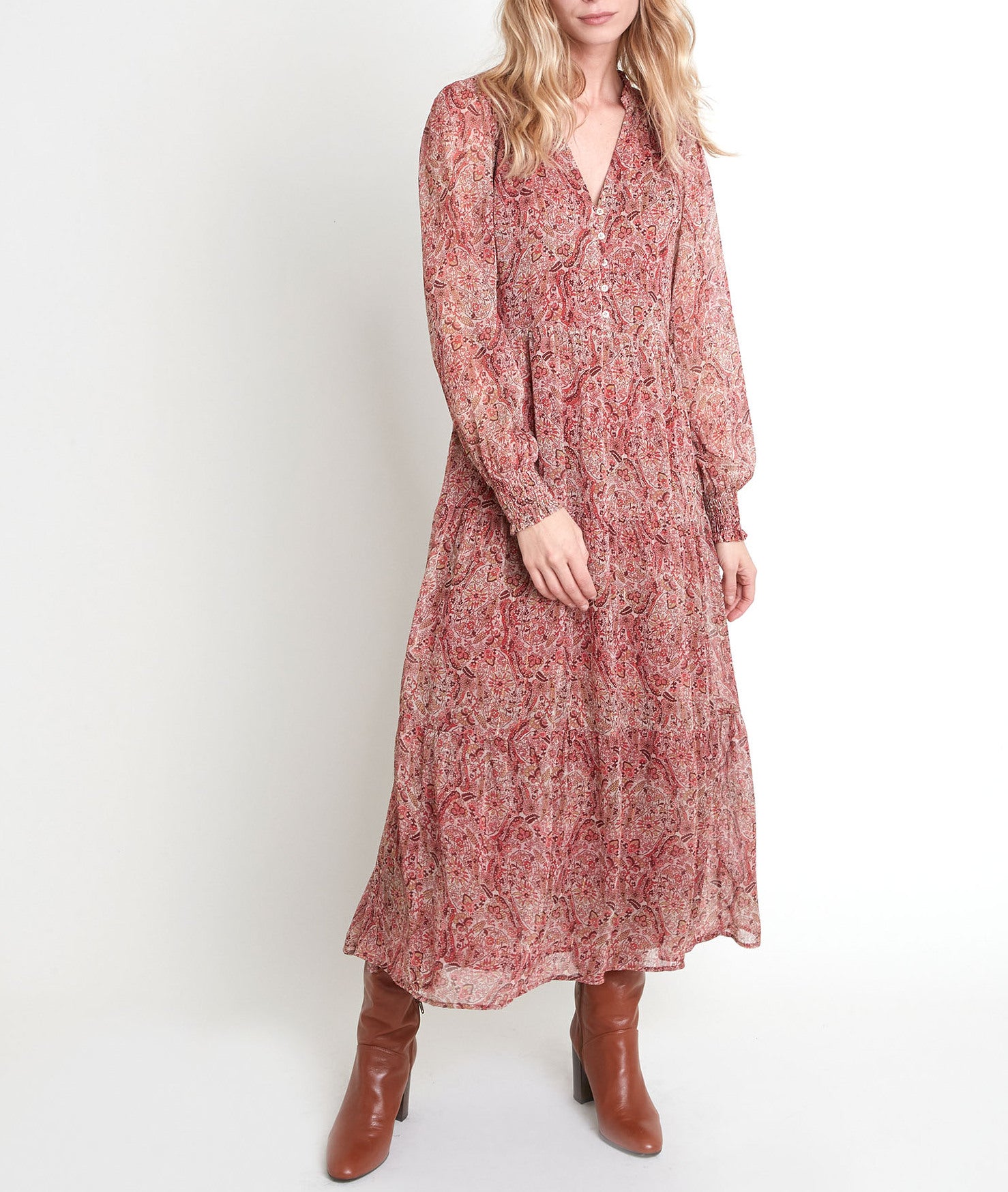 Robe longue rouge imprimée Nada Faume - seconde main