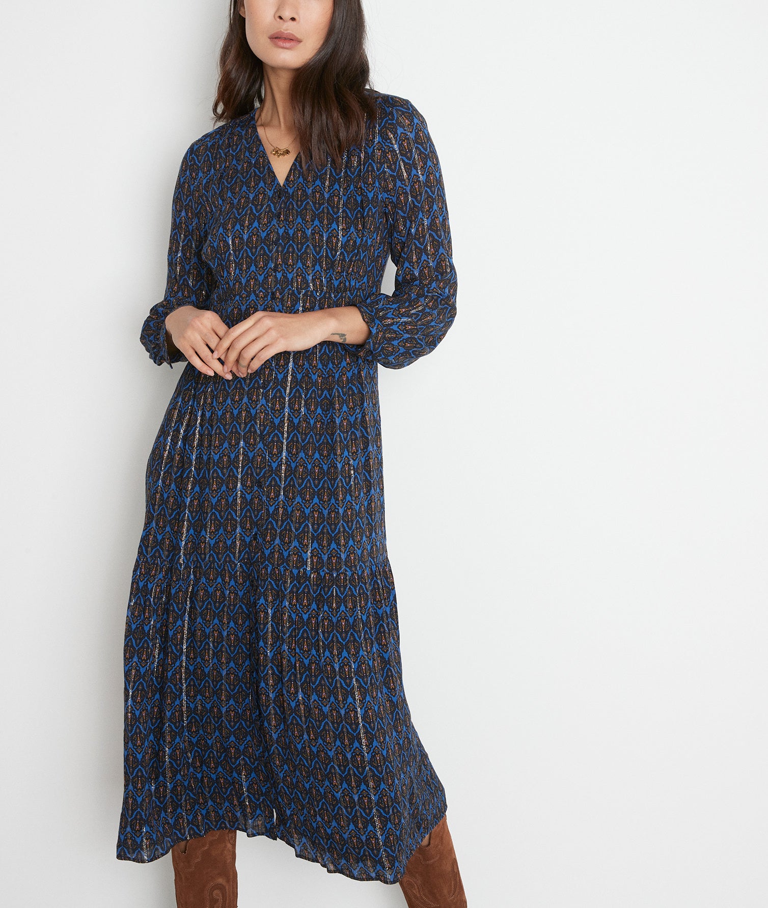 Robe longue imprimée bleu marine Nais Faume - seconde main