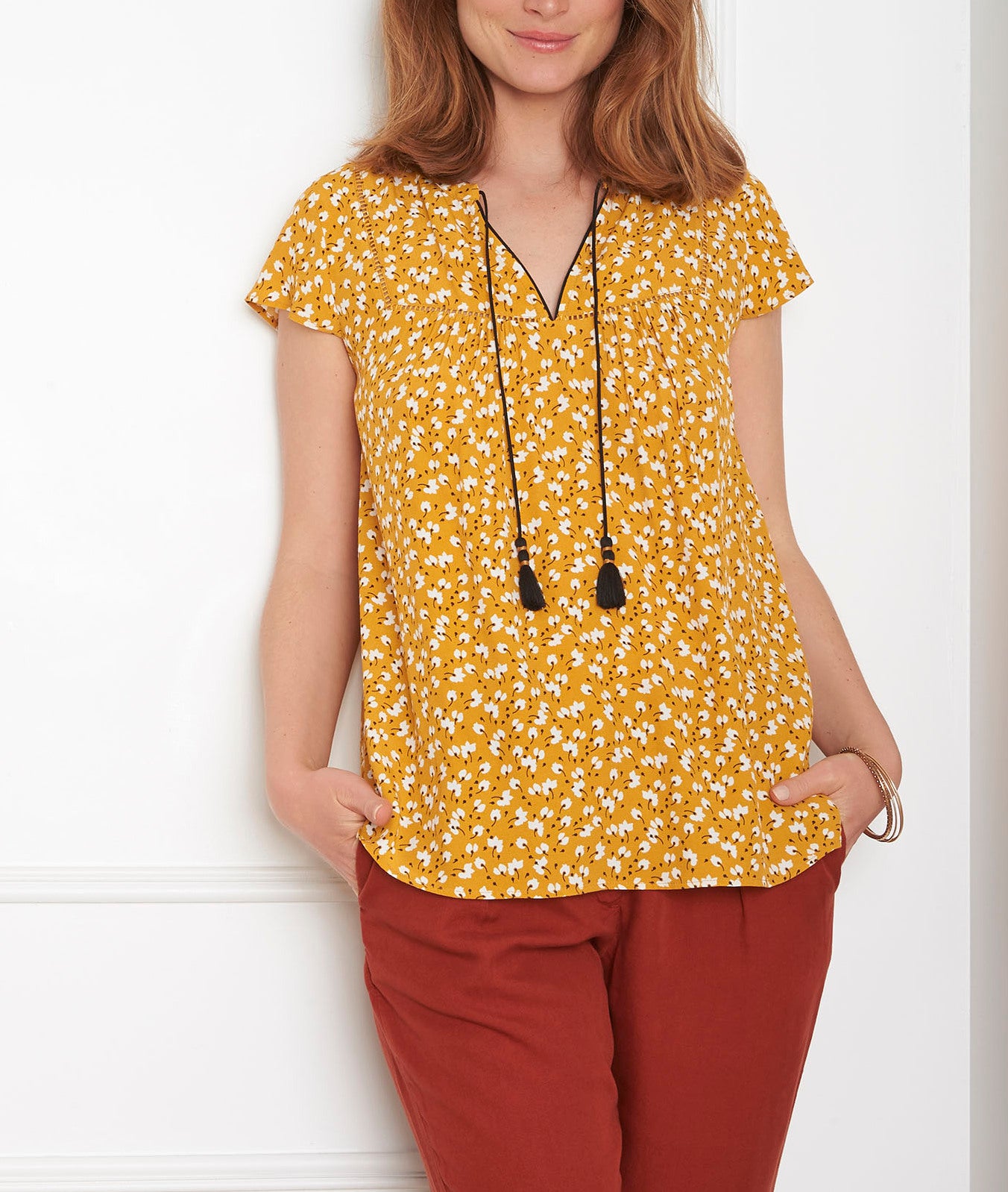 Blouse jaune imprimée Virginika Faume - seconde main