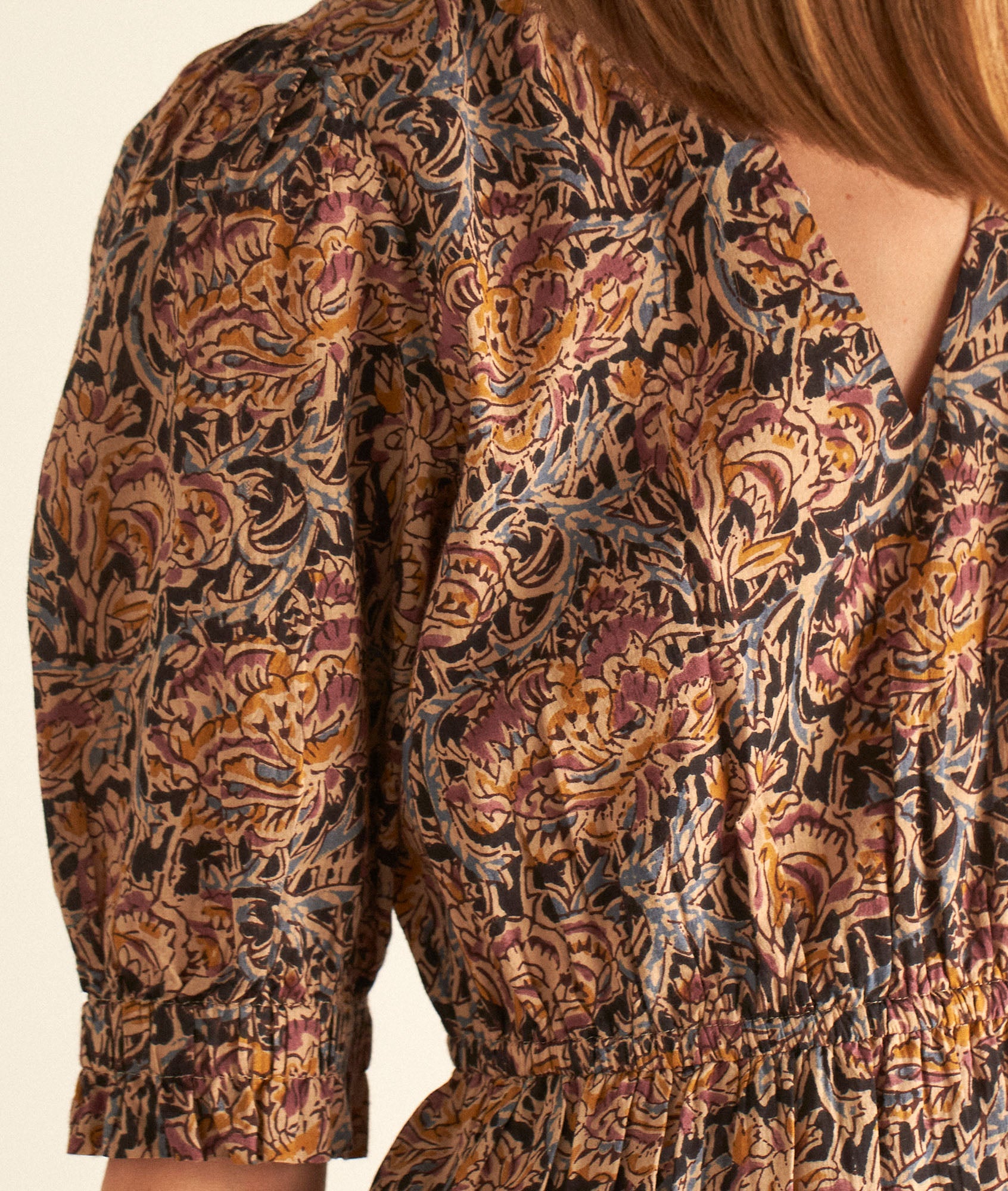 Robe courte en coton imprimé ocre HIVY Faume - seconde main