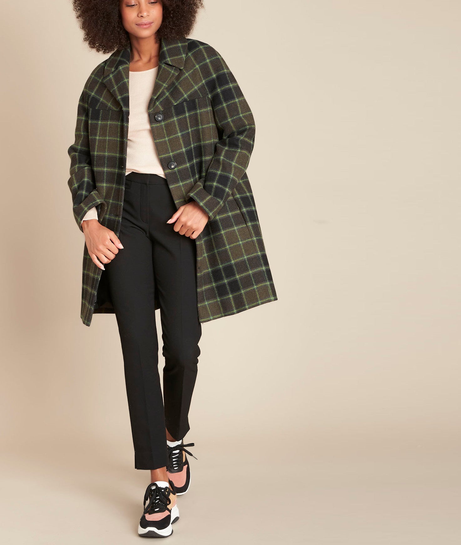 Manteau à carreaux en laine Téhanie Faume - seconde main