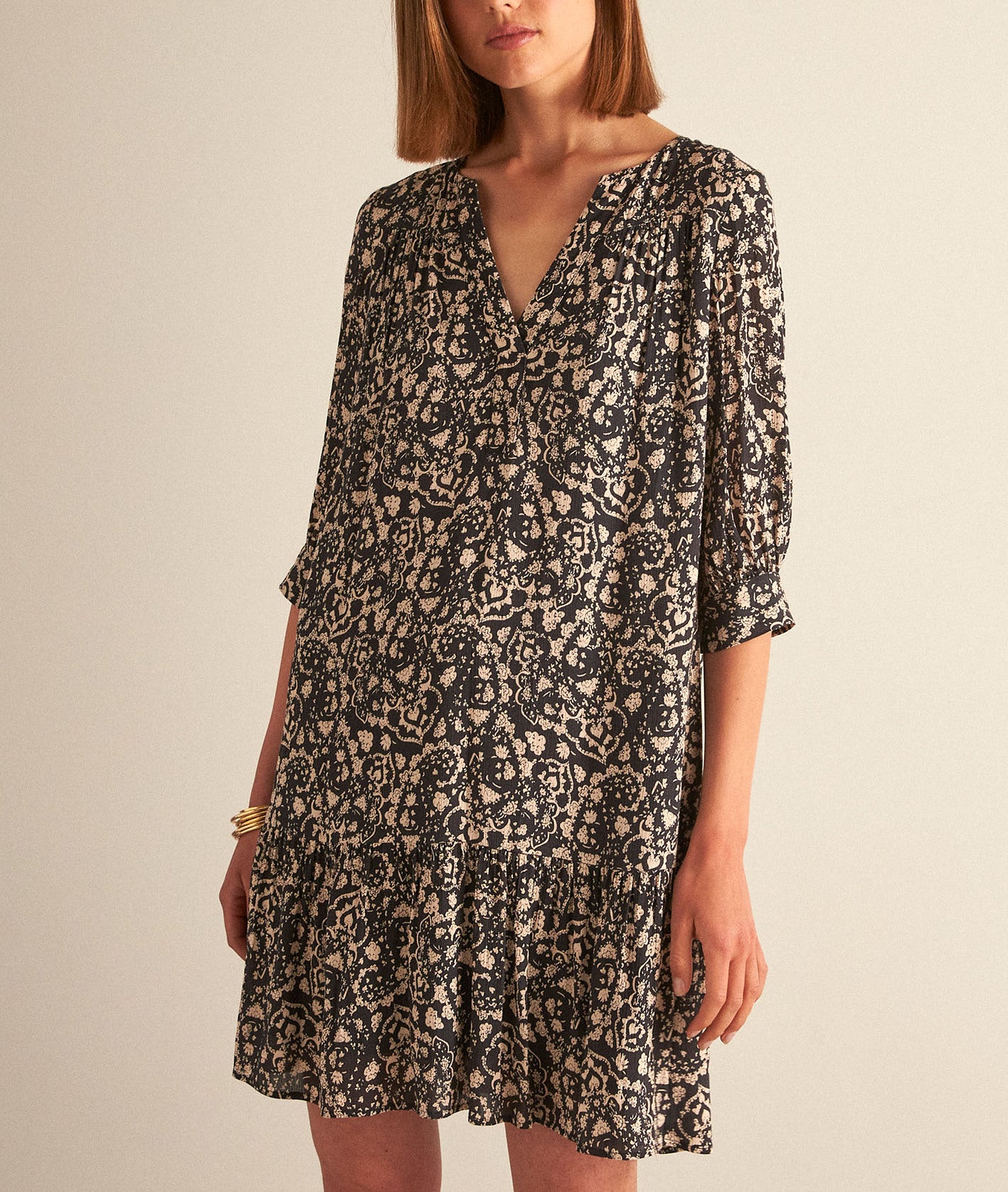 Robe courte noire imprimée HAFIDA Faume - seconde main