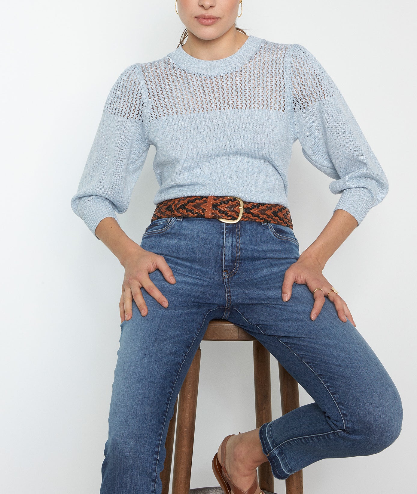 Pull en double maille fine bleu clair Pretty Faume - seconde main