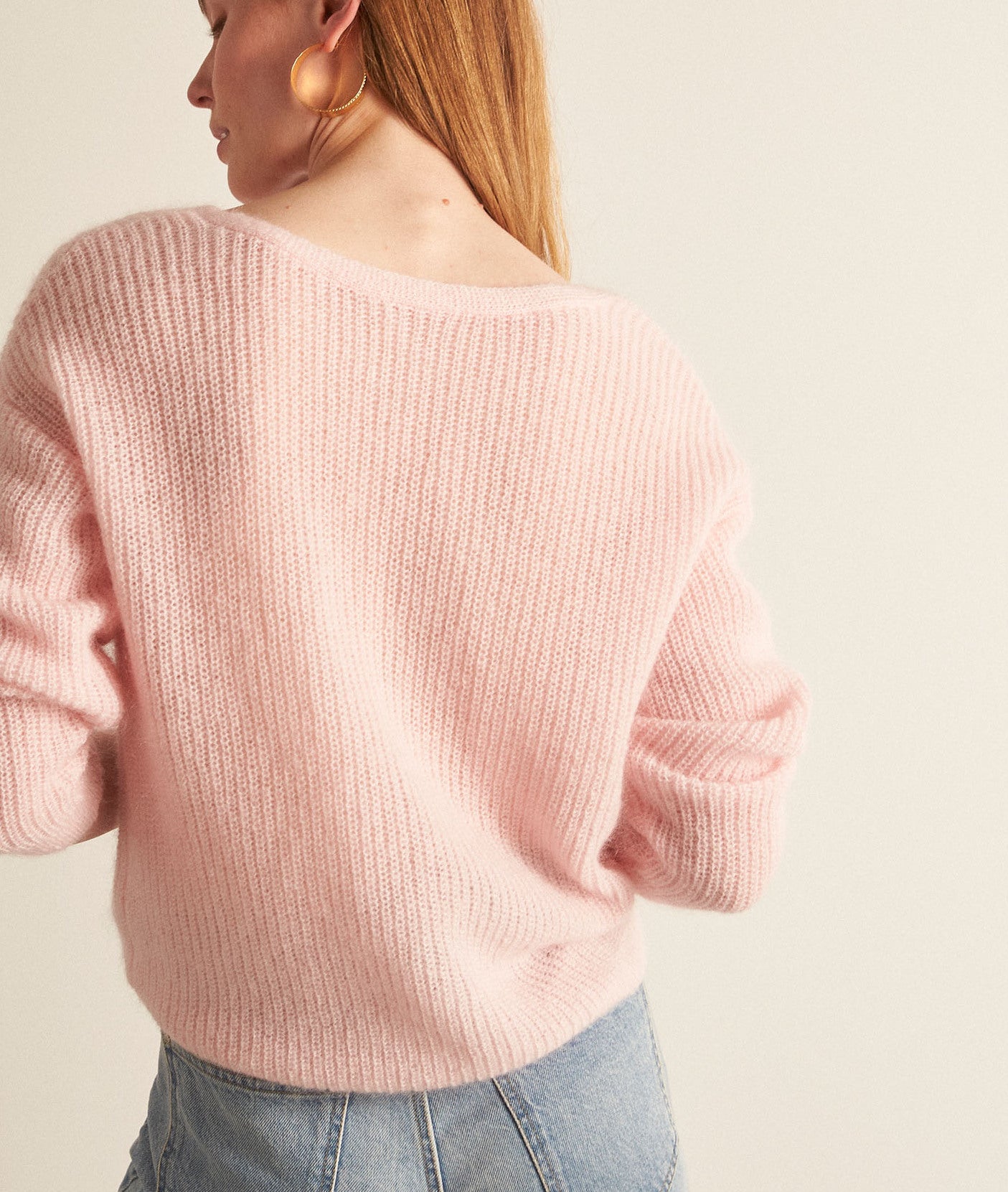 Cardigan en polyamide, laine et mohair rose poudré Paddy Faume - seconde main