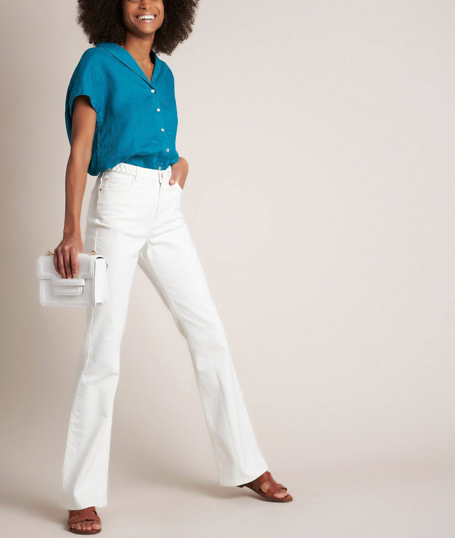 Le Vintage flare : jean tressé écru Saphir Faume - seconde main