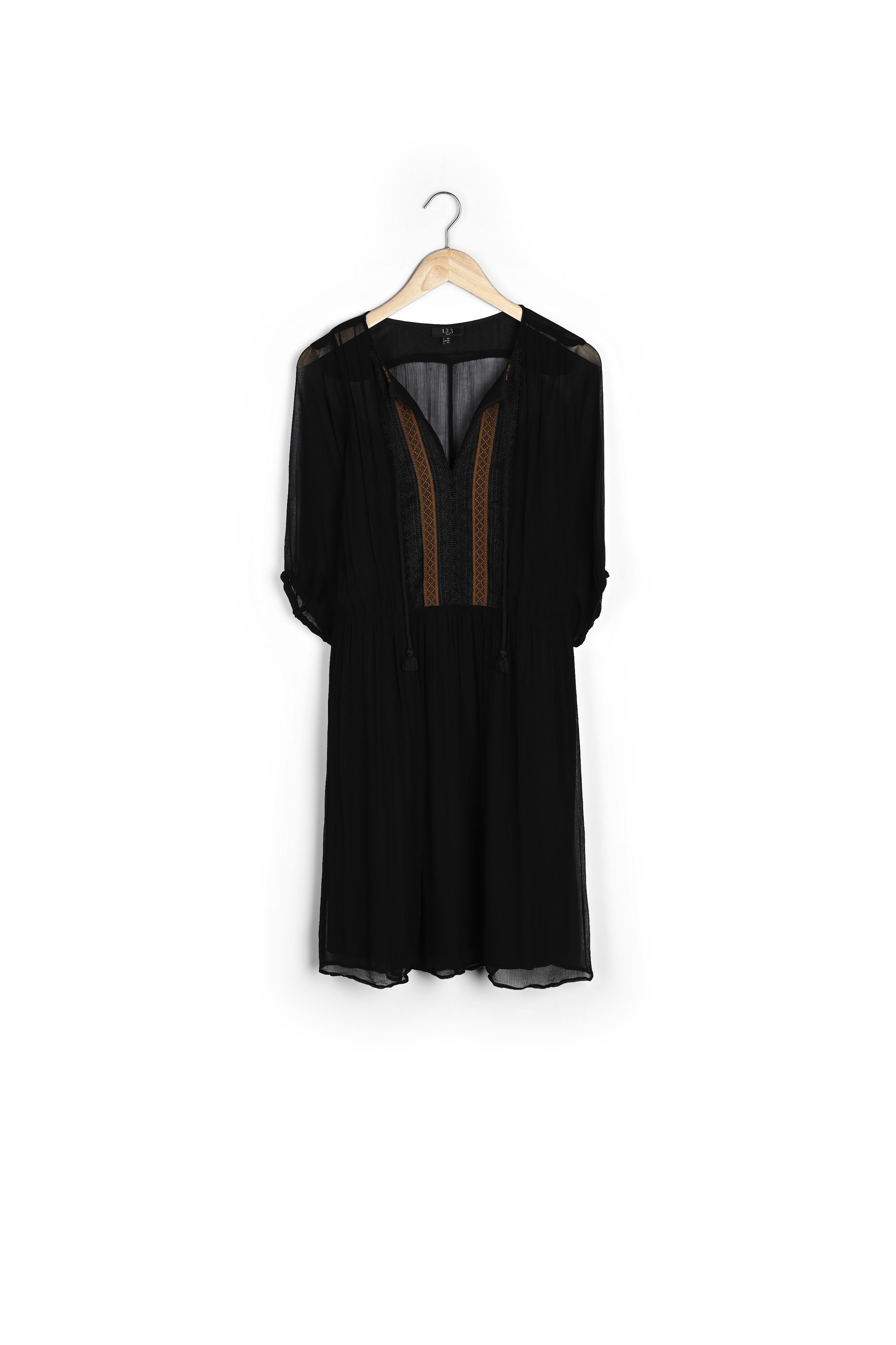 Robe noire brodée Lotus Faume - seconde main