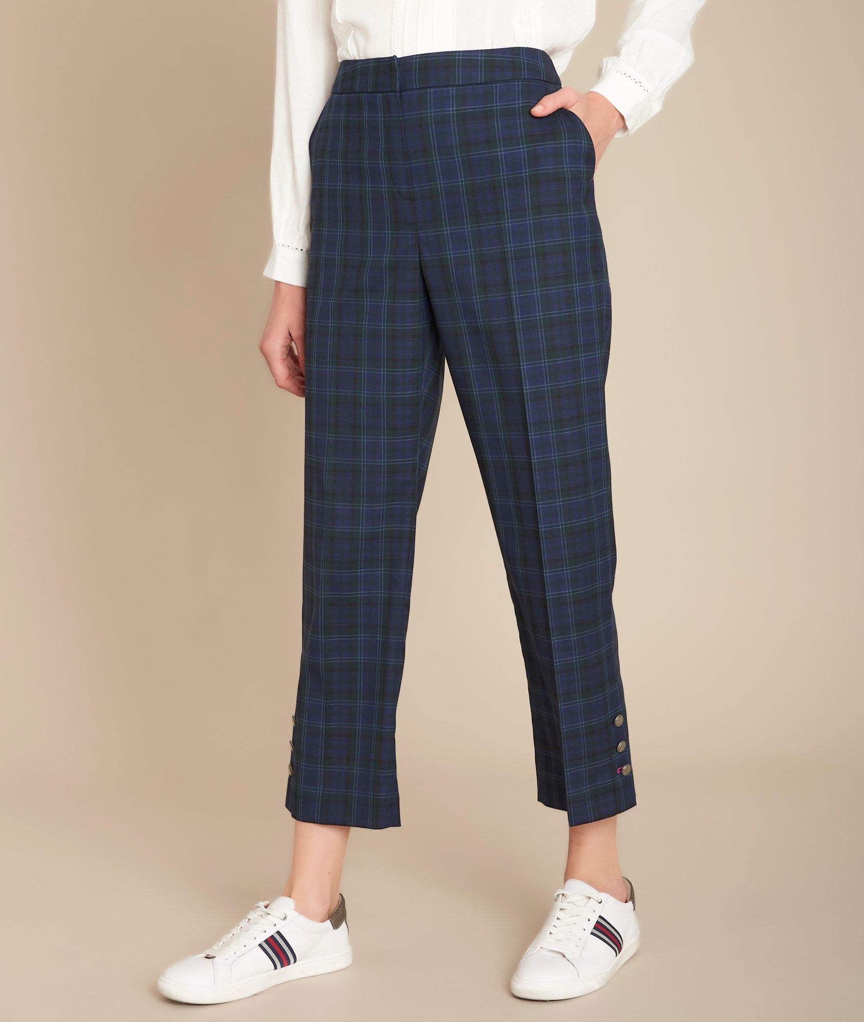 Pantalon cigarette à carreaux Edmee Faume - seconde main