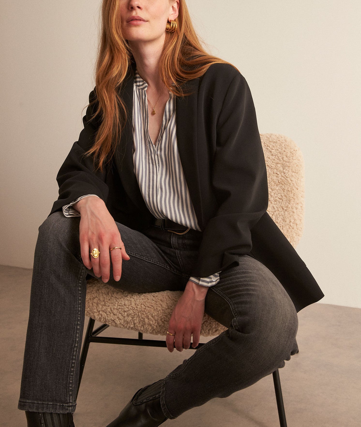 Chemise fluide rayée grise et blanche Theonie Faume - seconde main