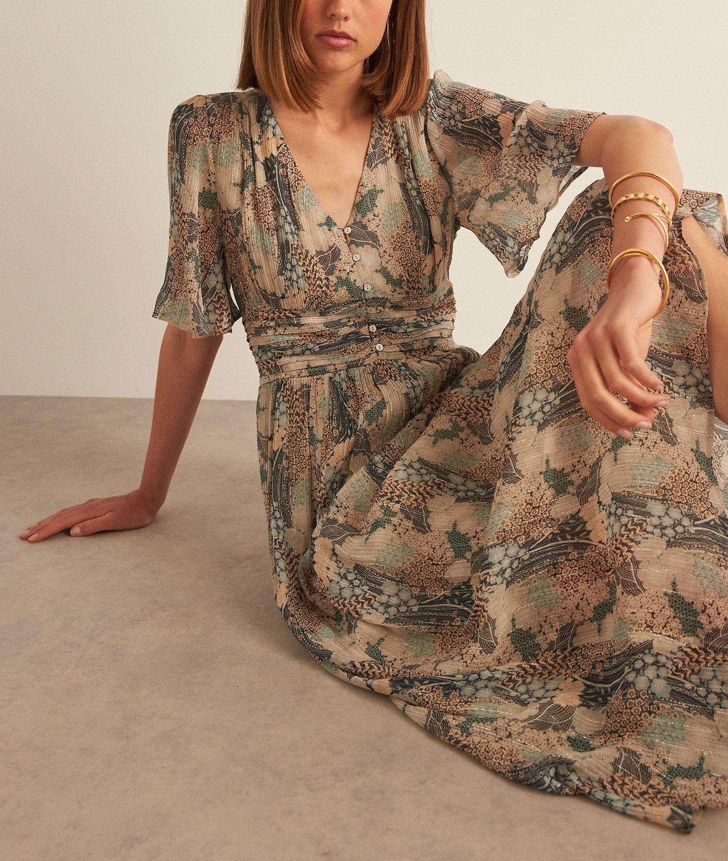 Robe longue fluide imprimée NERVANE Faume - seconde main