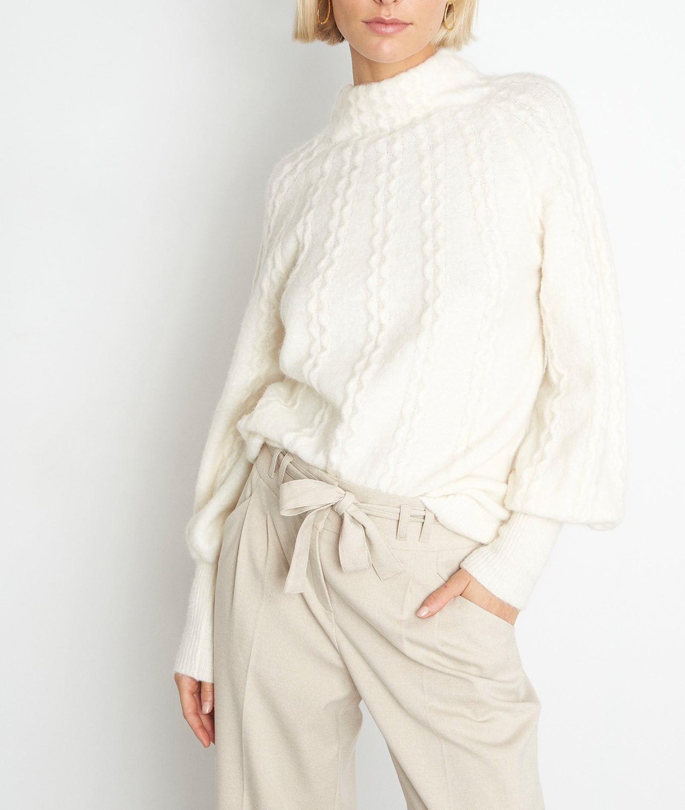 Pull à col montant en alpaga et laine blanc Texas Faume - seconde main