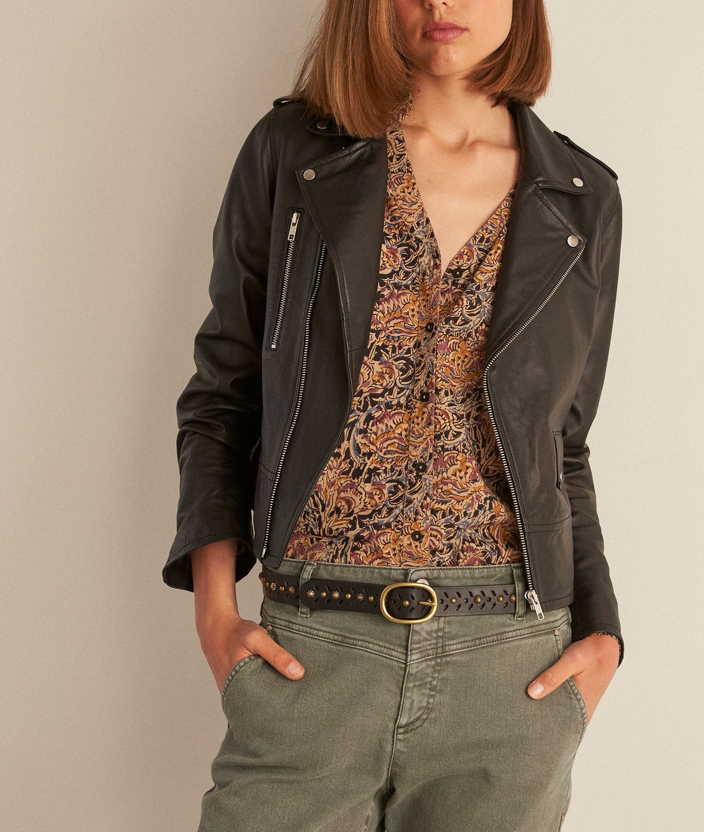 Chemisier fleuri en coton ocre CAROLINE Faume - seconde main