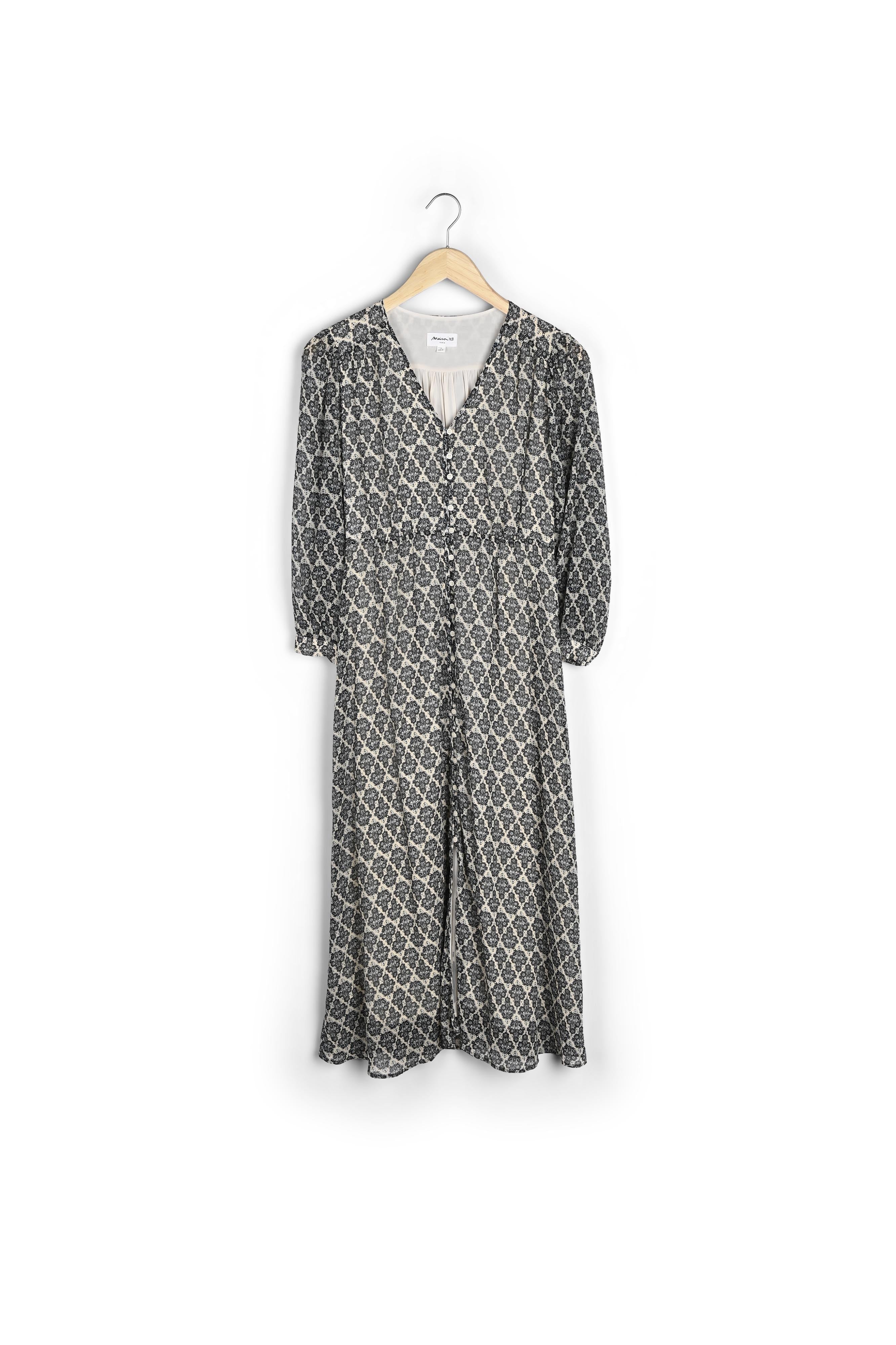 Robe longue imprimée écrue et bleue Hacena Faume - seconde main