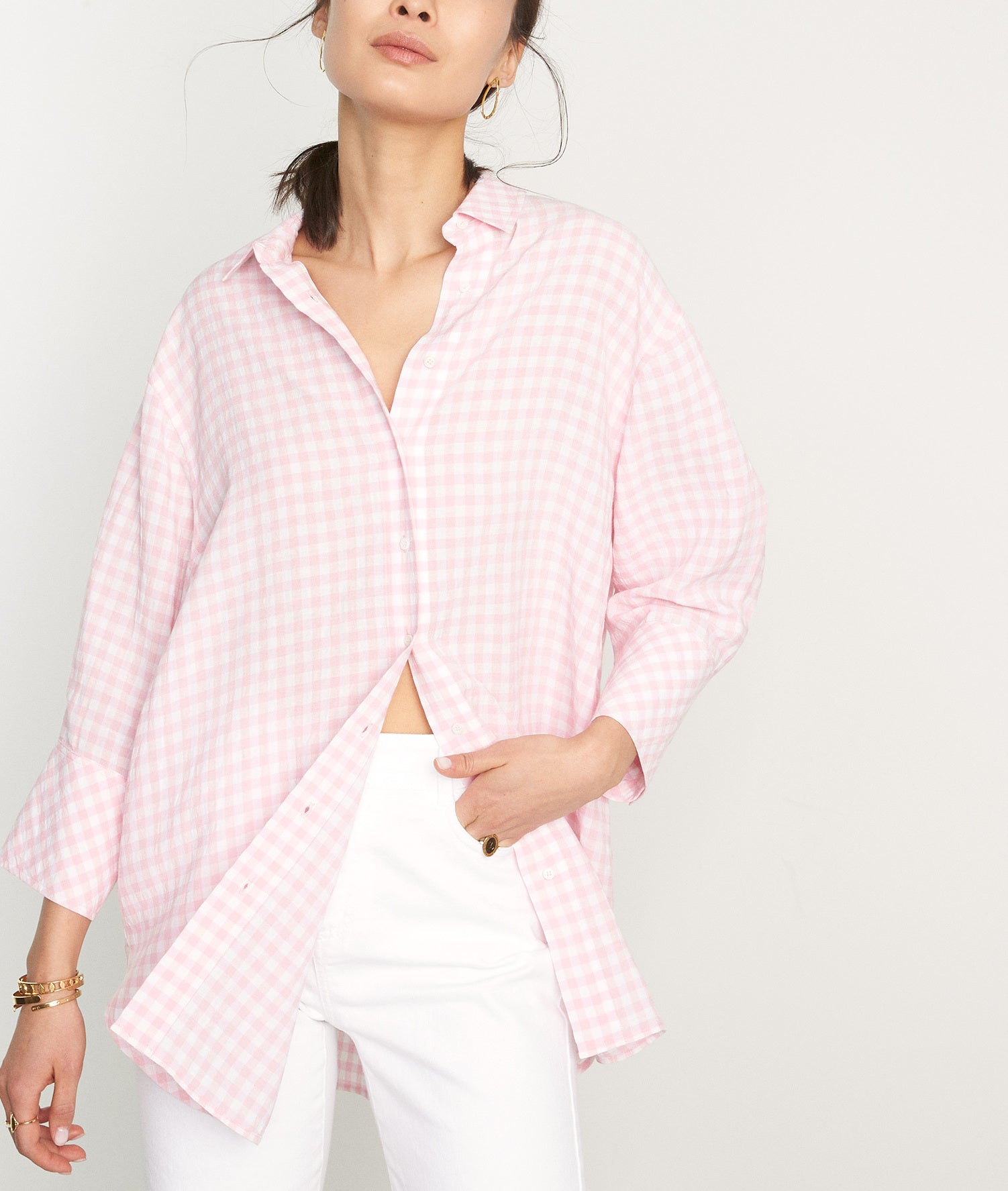 Chemise oversize en vichy rose Clemence Faume - seconde main