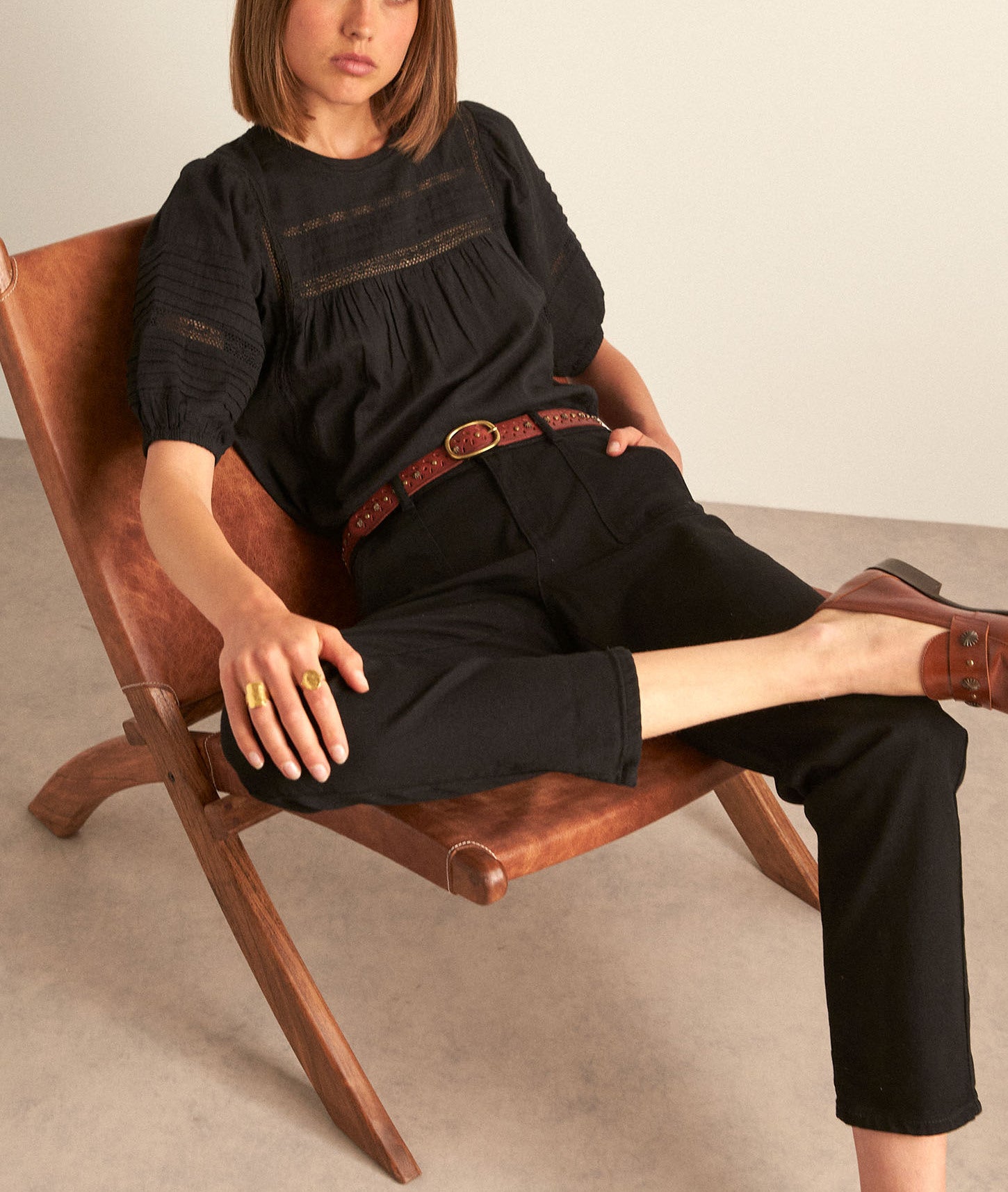 Jean chino en coton noir Nalla Faume - seconde main