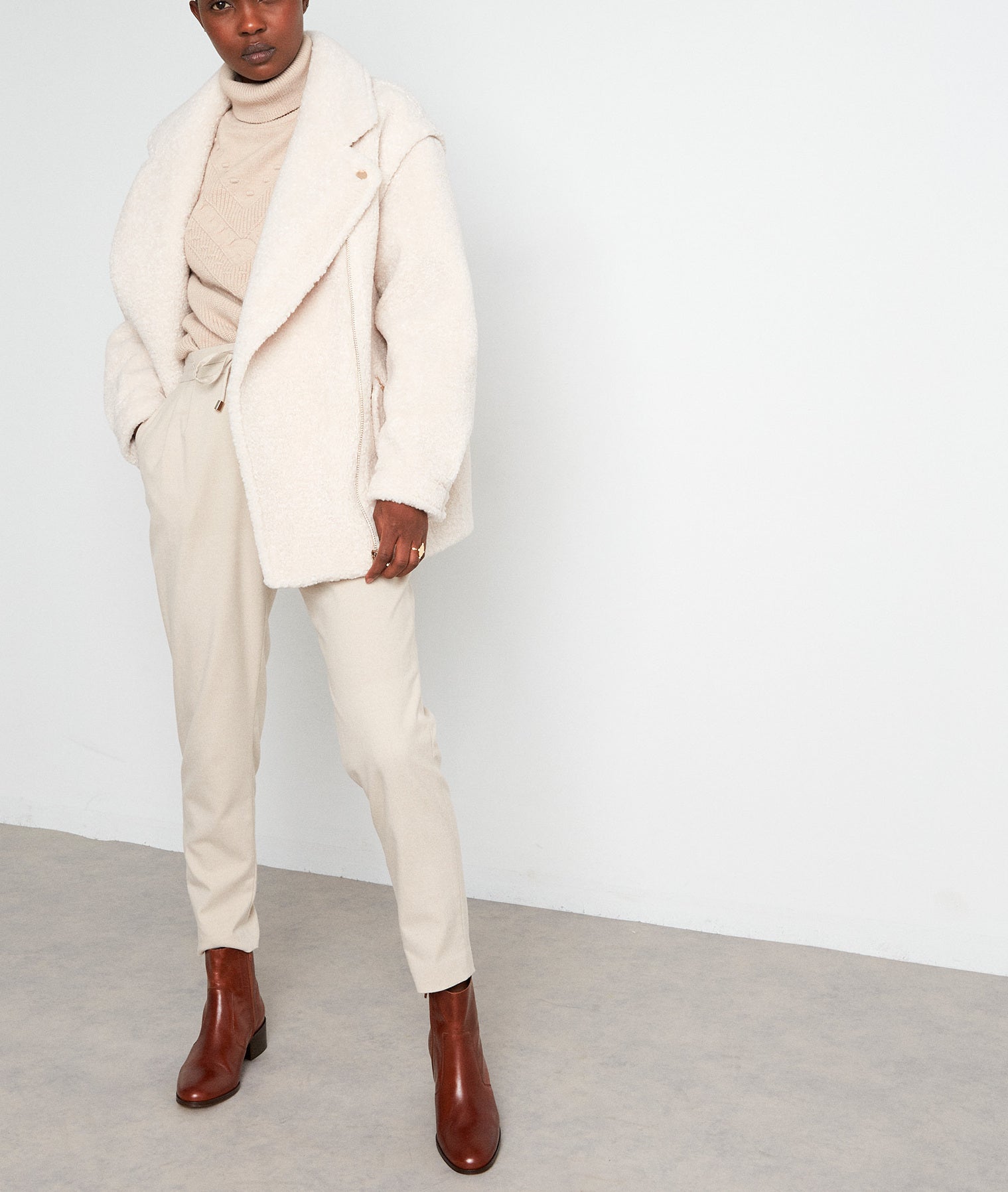 Manteau XXL effet mouton retourné écru Janna Faume - seconde main