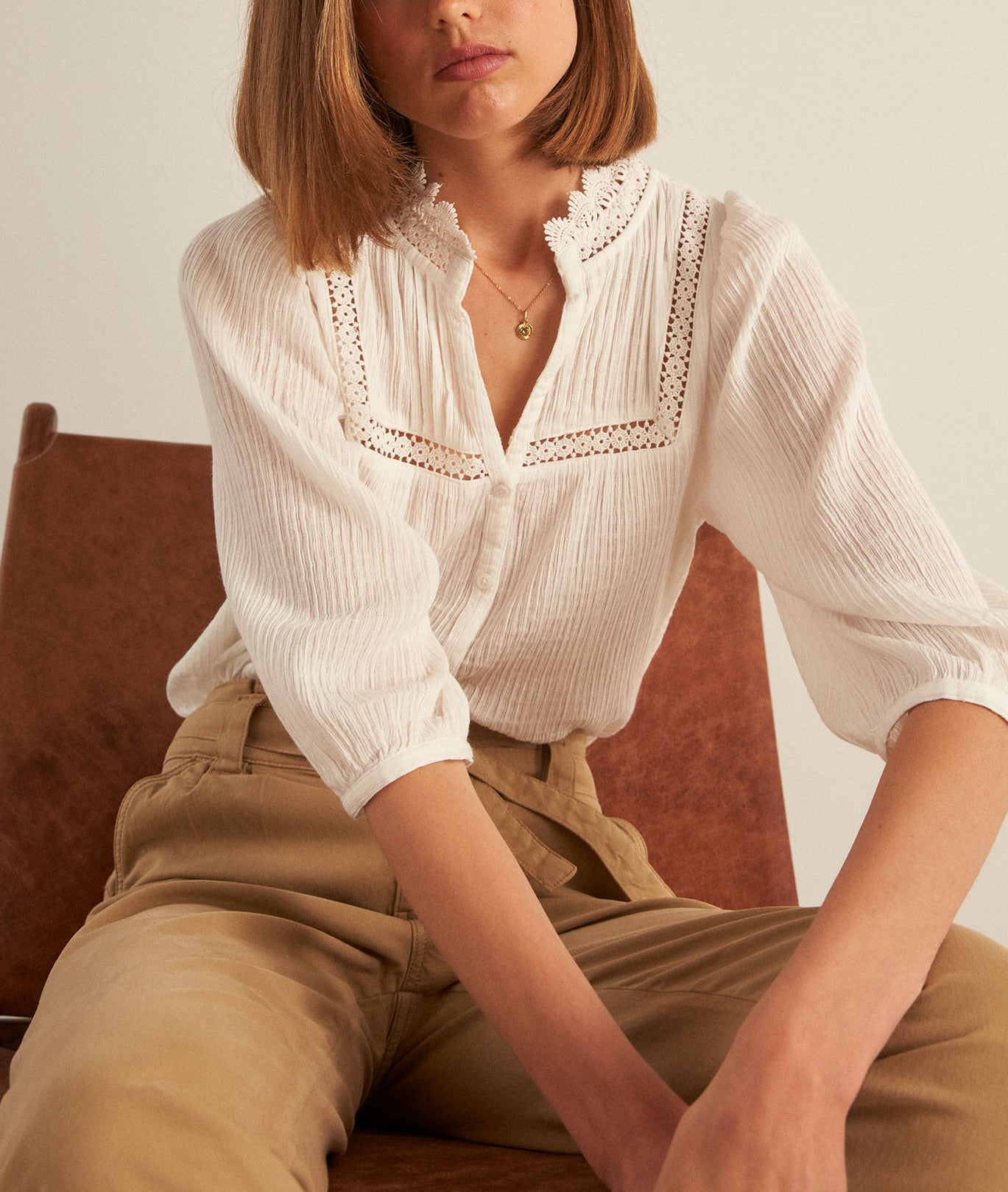 Blouse écrue romantique en coton CLARA Faume - seconde main