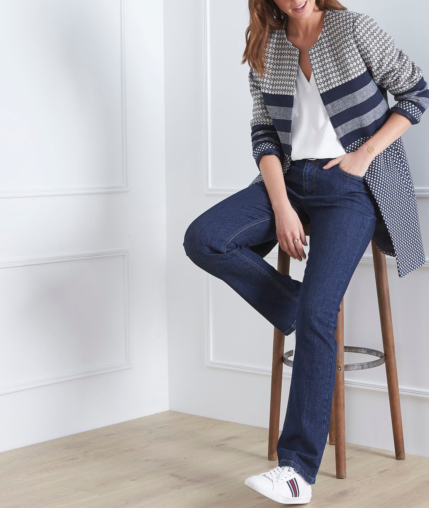 Manteau marine jacquard droit Darling Faume - seconde main