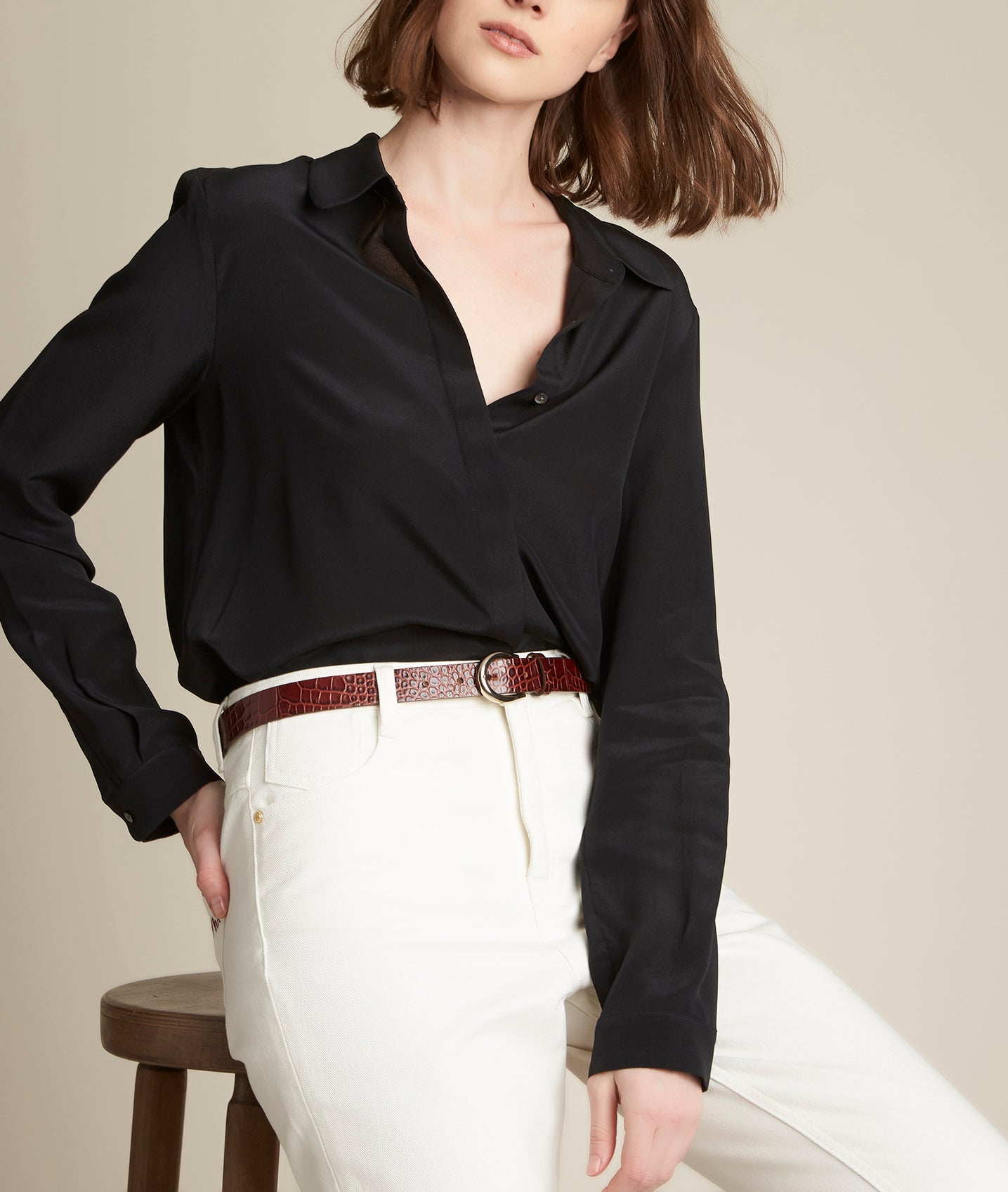 Chemise en soie noire Maelle Faume - seconde main