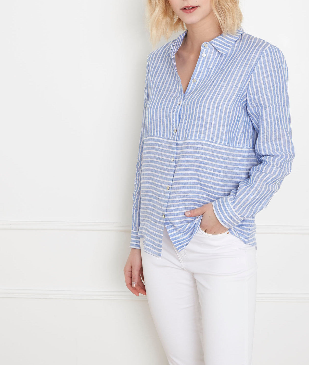 Chemise bleu azur rayée en lin Venetia Faume - seconde main