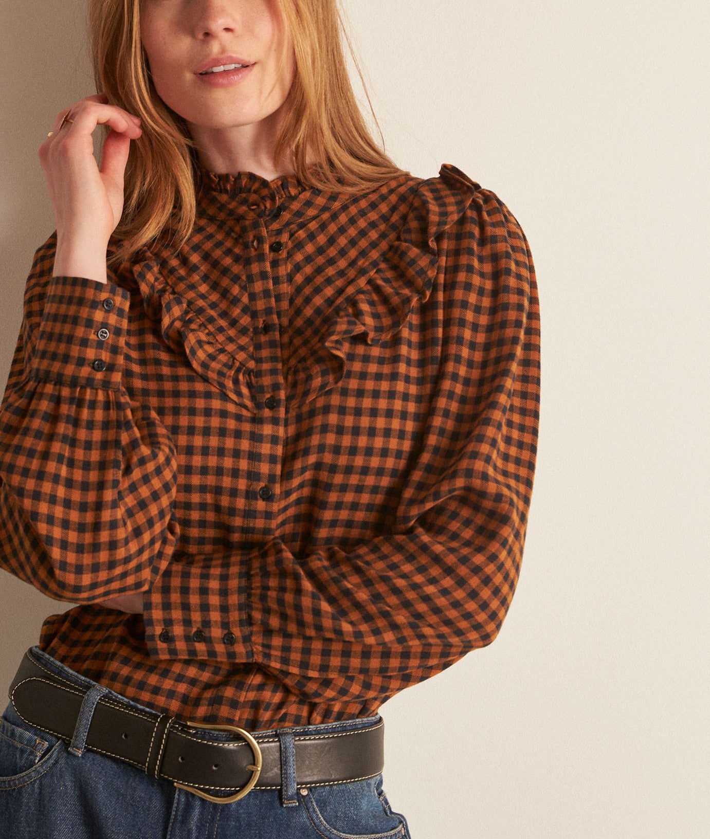 Chemise vichy caramel Abelia Faume - seconde main