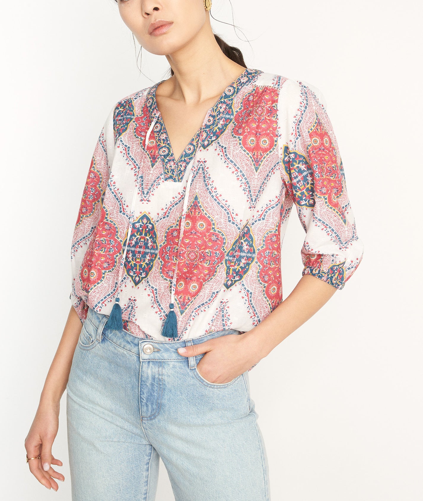 Blouse imprimé en coton rose Cybile Faume - seconde main