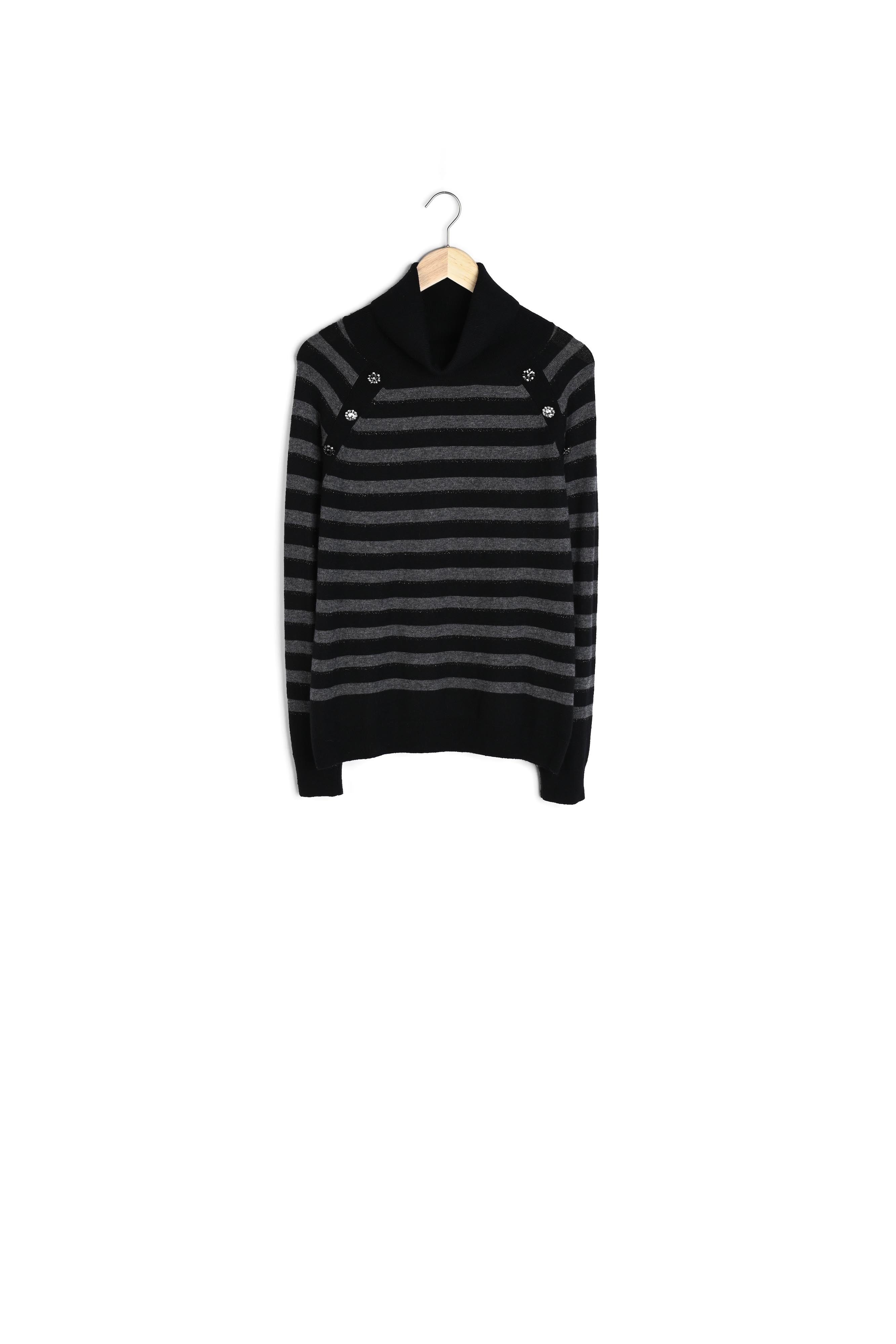 Pull col roulé en laine recyclée et cachemire noir et gris Thales Faume - seconde main