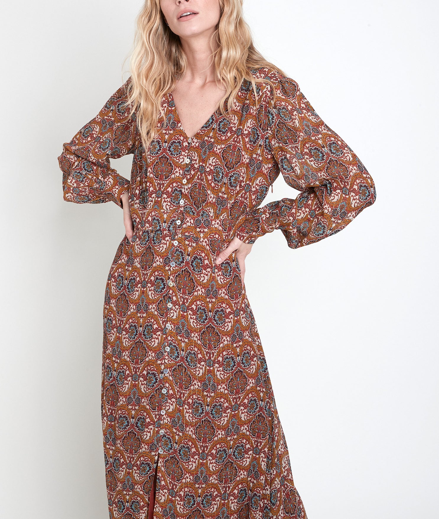 Robe longue imprimé camel Carmen Faume - seconde main