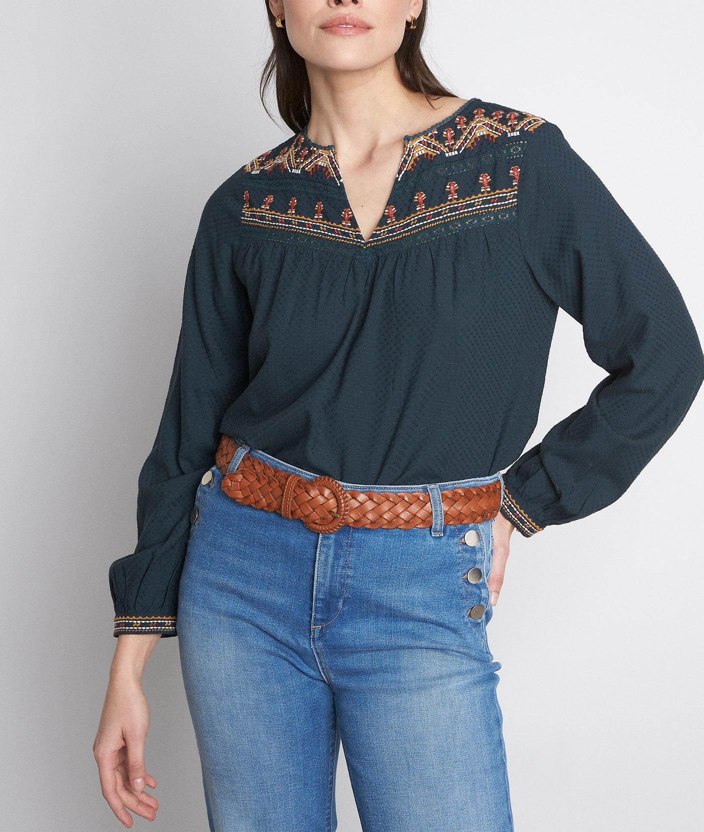 Blouse brodée vert sapin Loulou Faume - seconde main