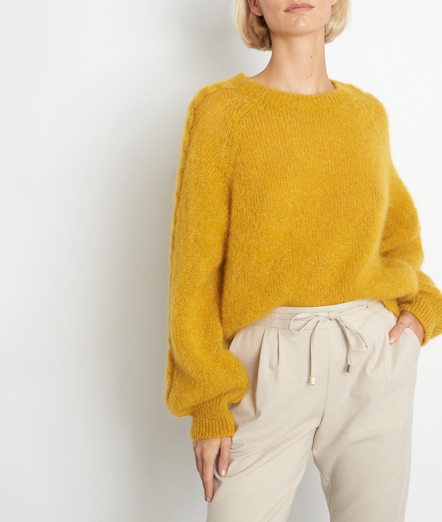 Pull oversize en mohair moutarde Tasha Faume - seconde main