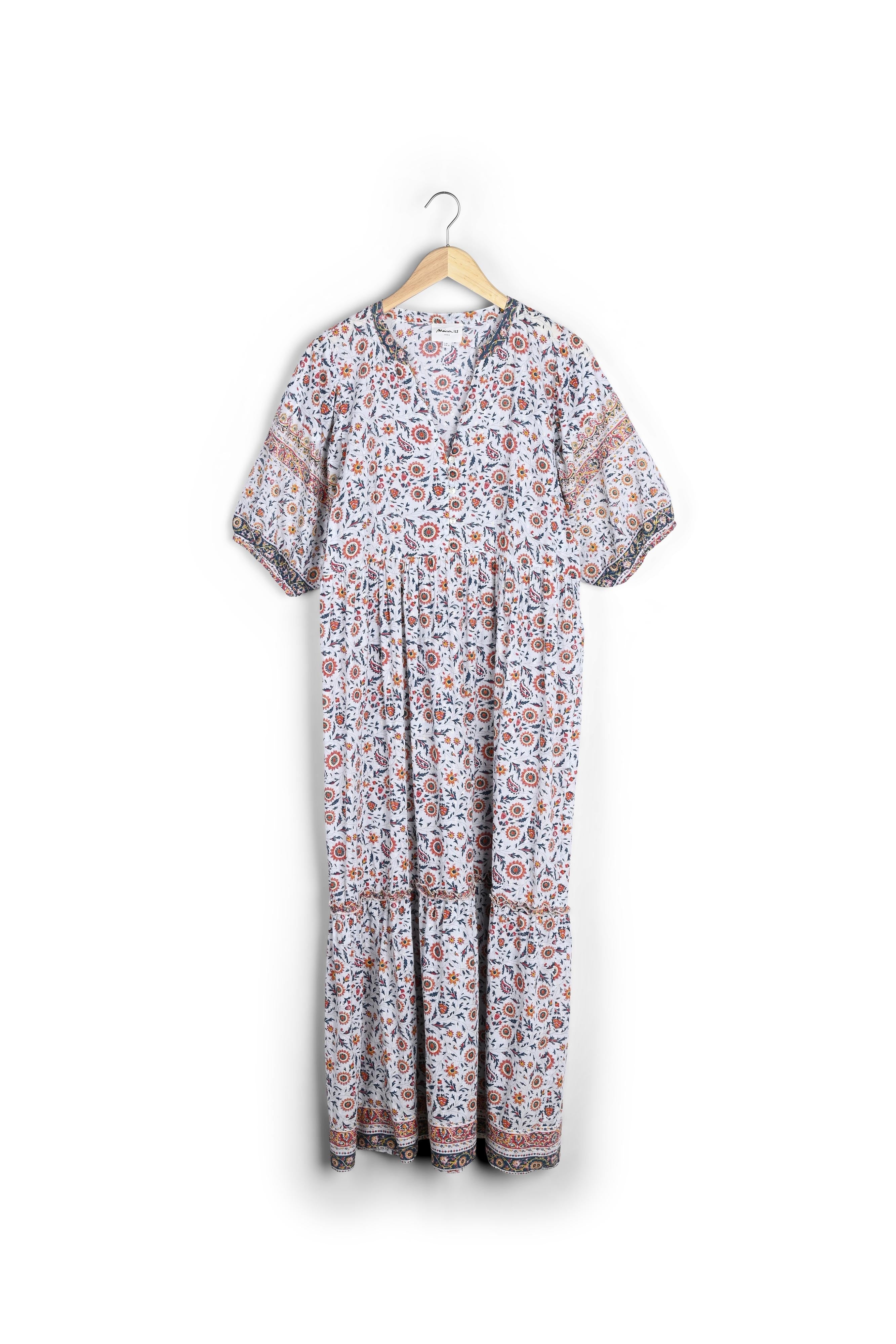 Robe longue en coton imprimé blanc Helene Faume - seconde main