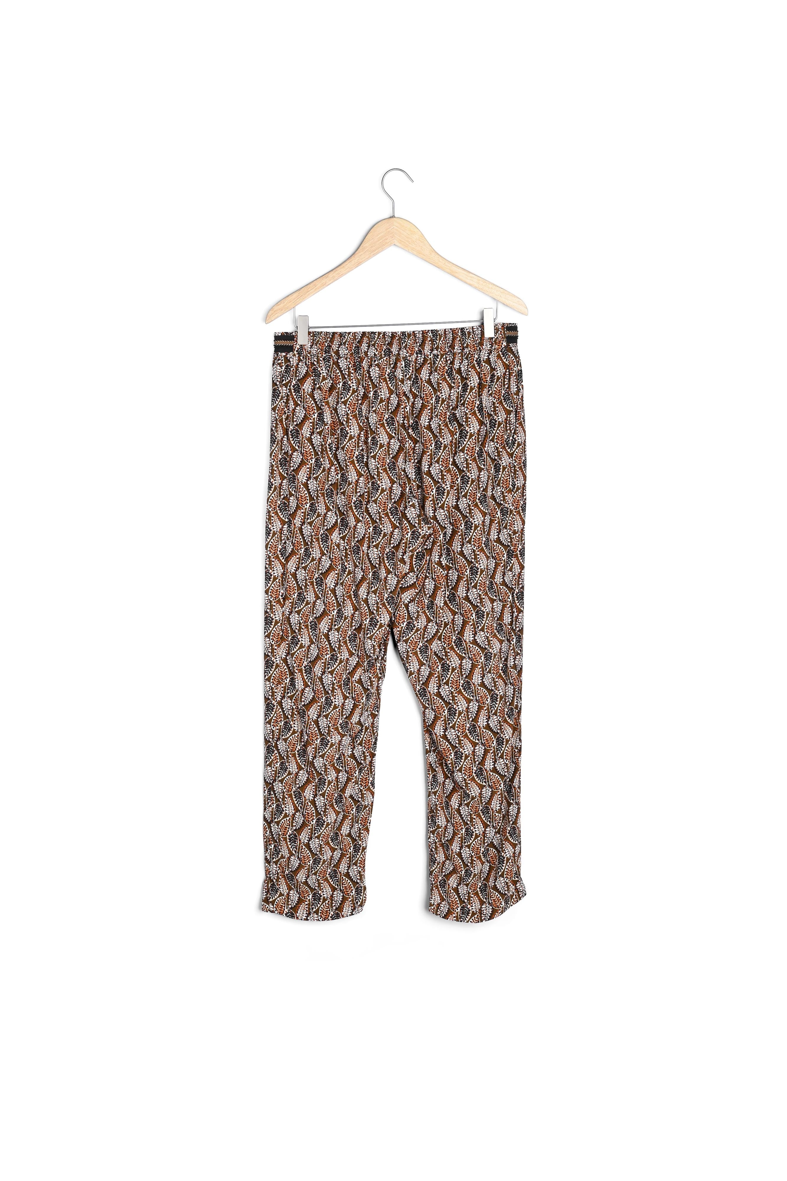 Pantalon marron imprimé feuilles Garry Faume - seconde main