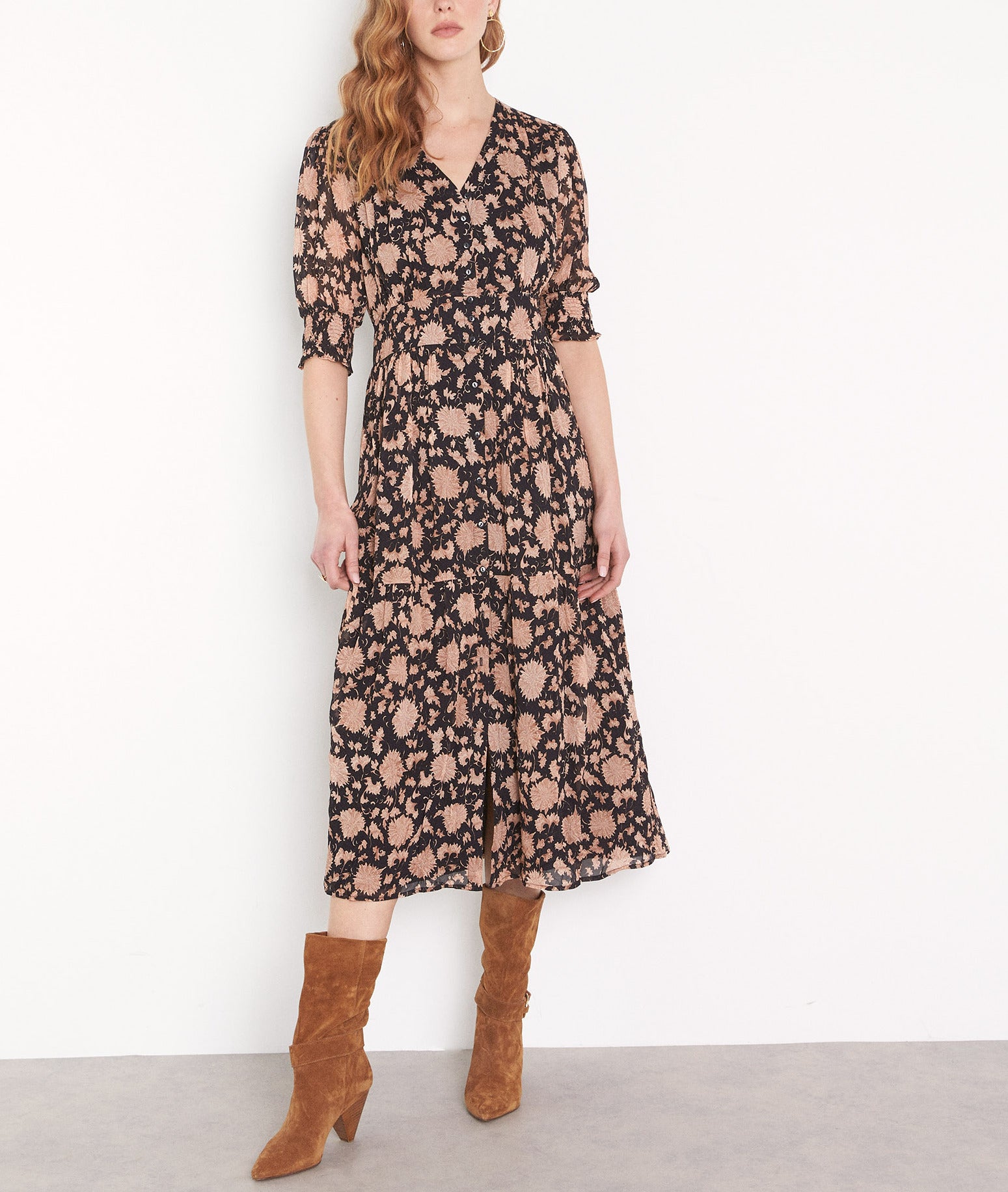 Robe longue imprimée noire Hadra Faume - seconde main