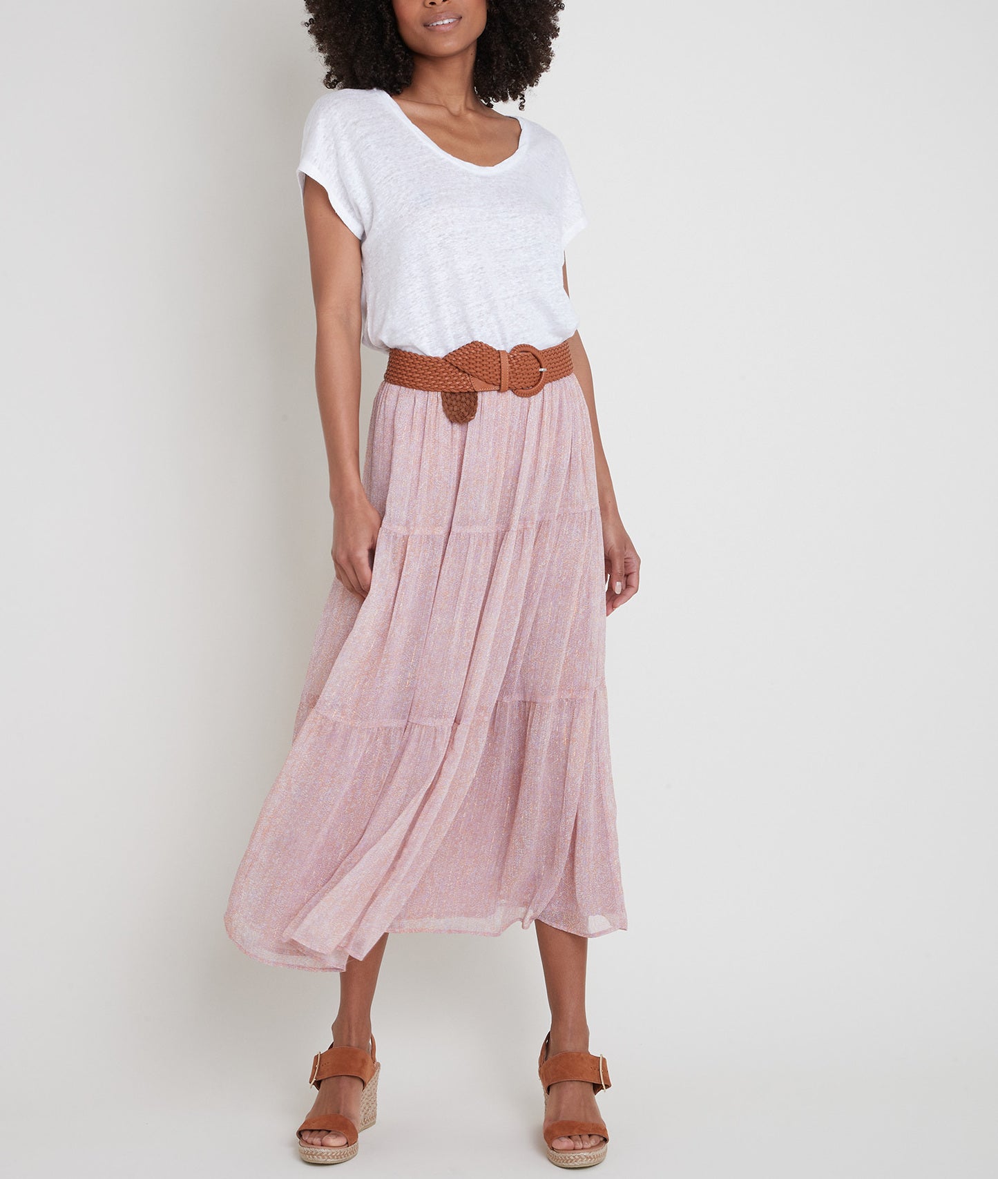 Jupe vaporeuse imprimée rose Elina Faume - seconde main