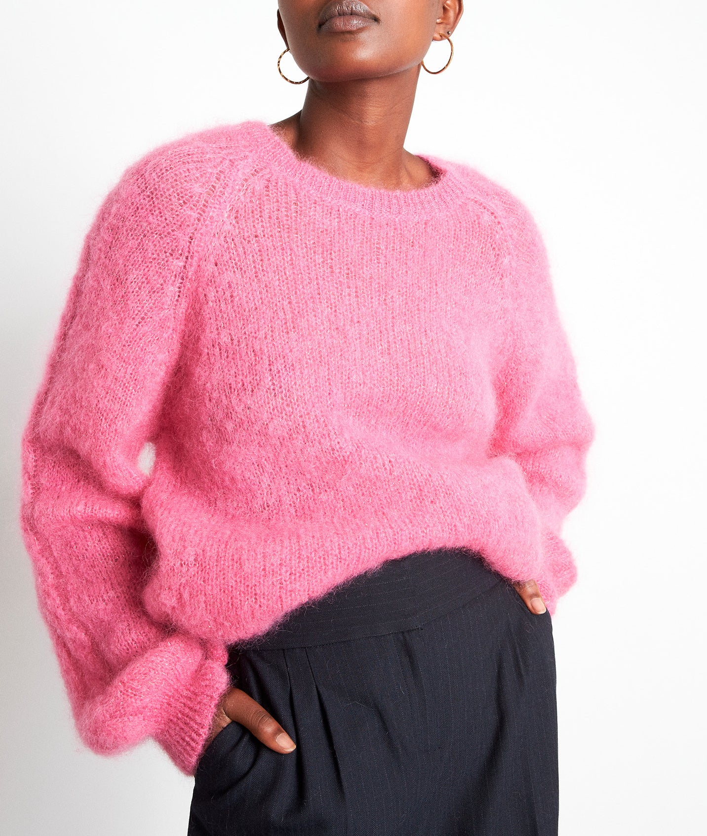 Pull oversize en mohair rose bonbon Tasha Faume - seconde main
