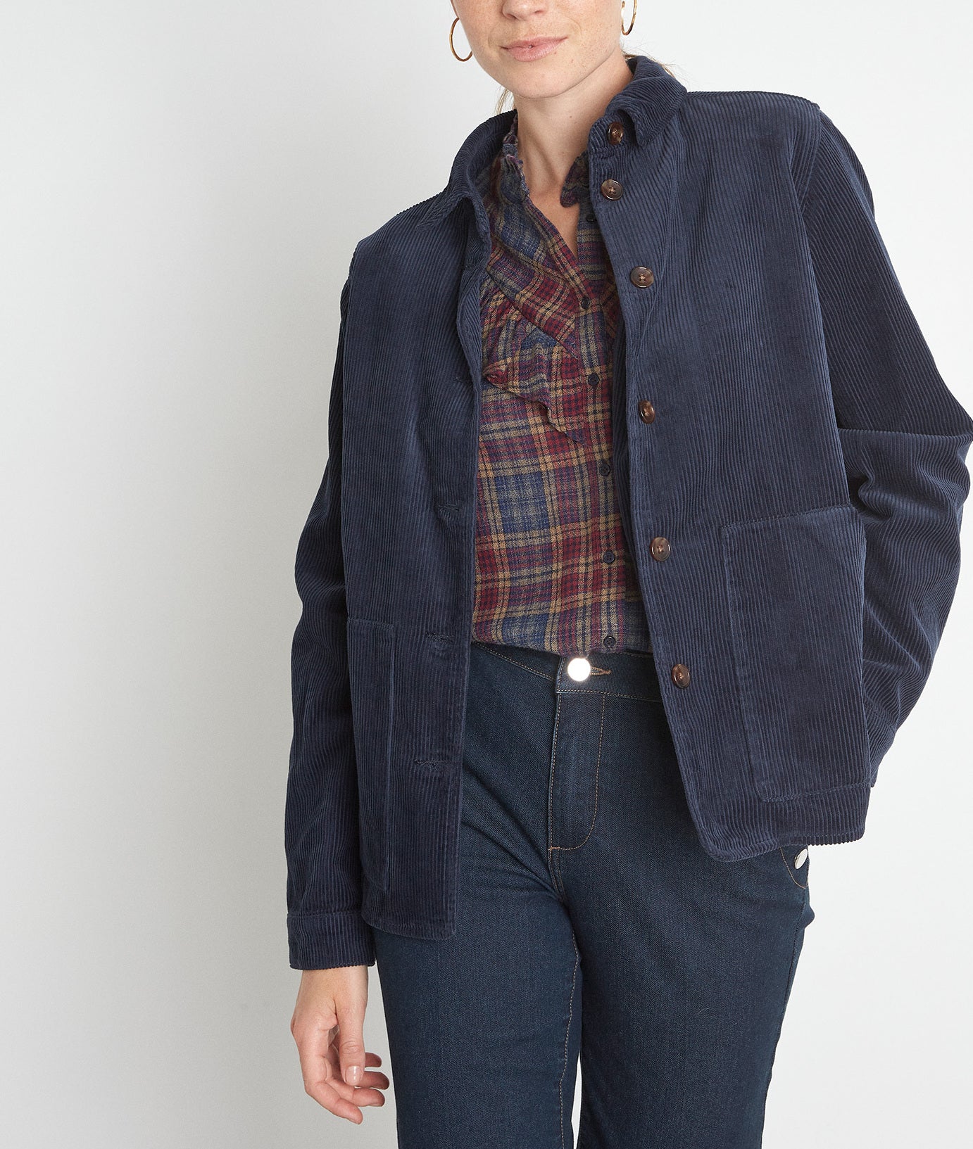 Veste de travail en velours côtelé bleu marine Romea Faume - seconde main