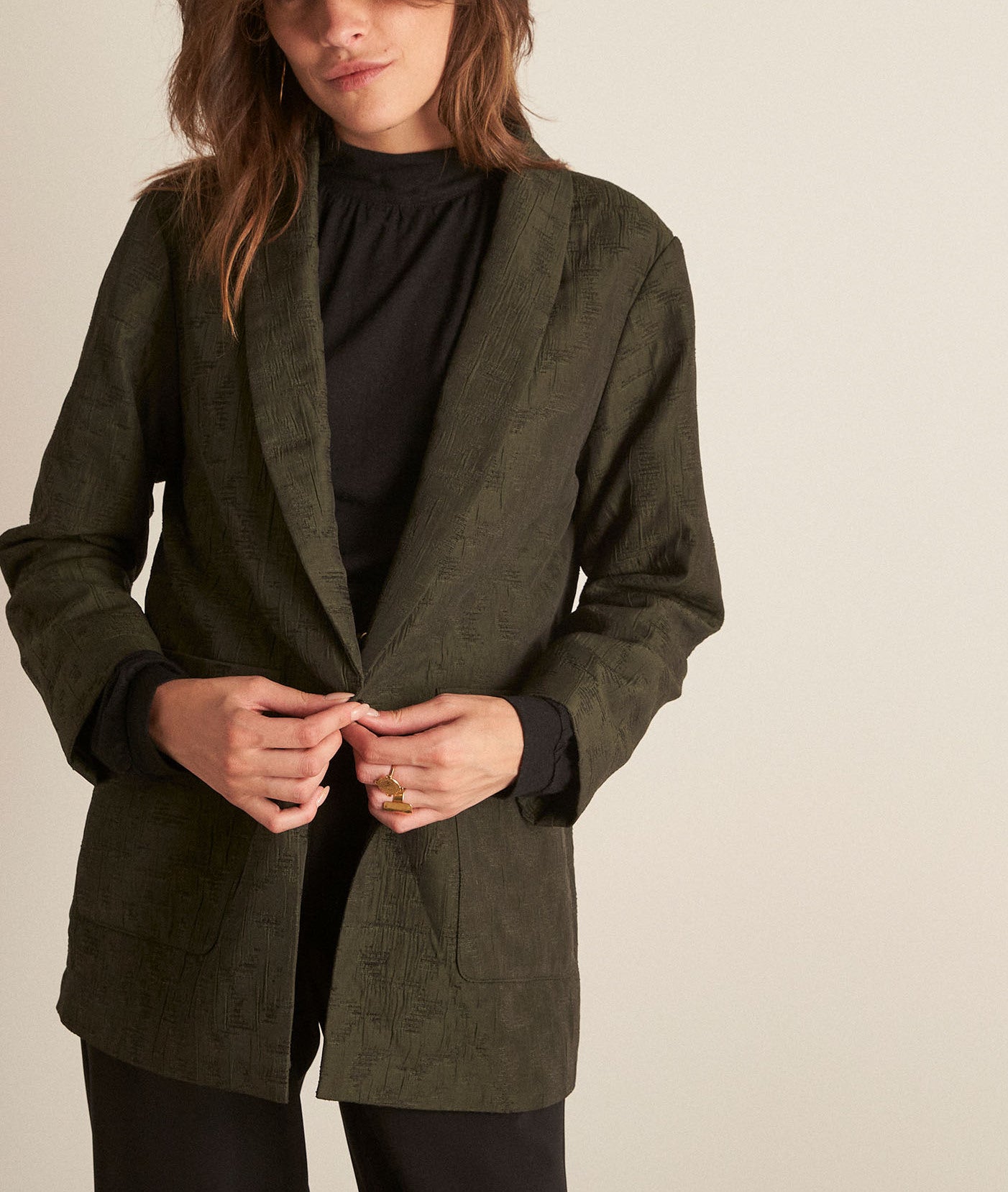 Blazer oversize en jacquard kaki Alizee Faume - seconde main