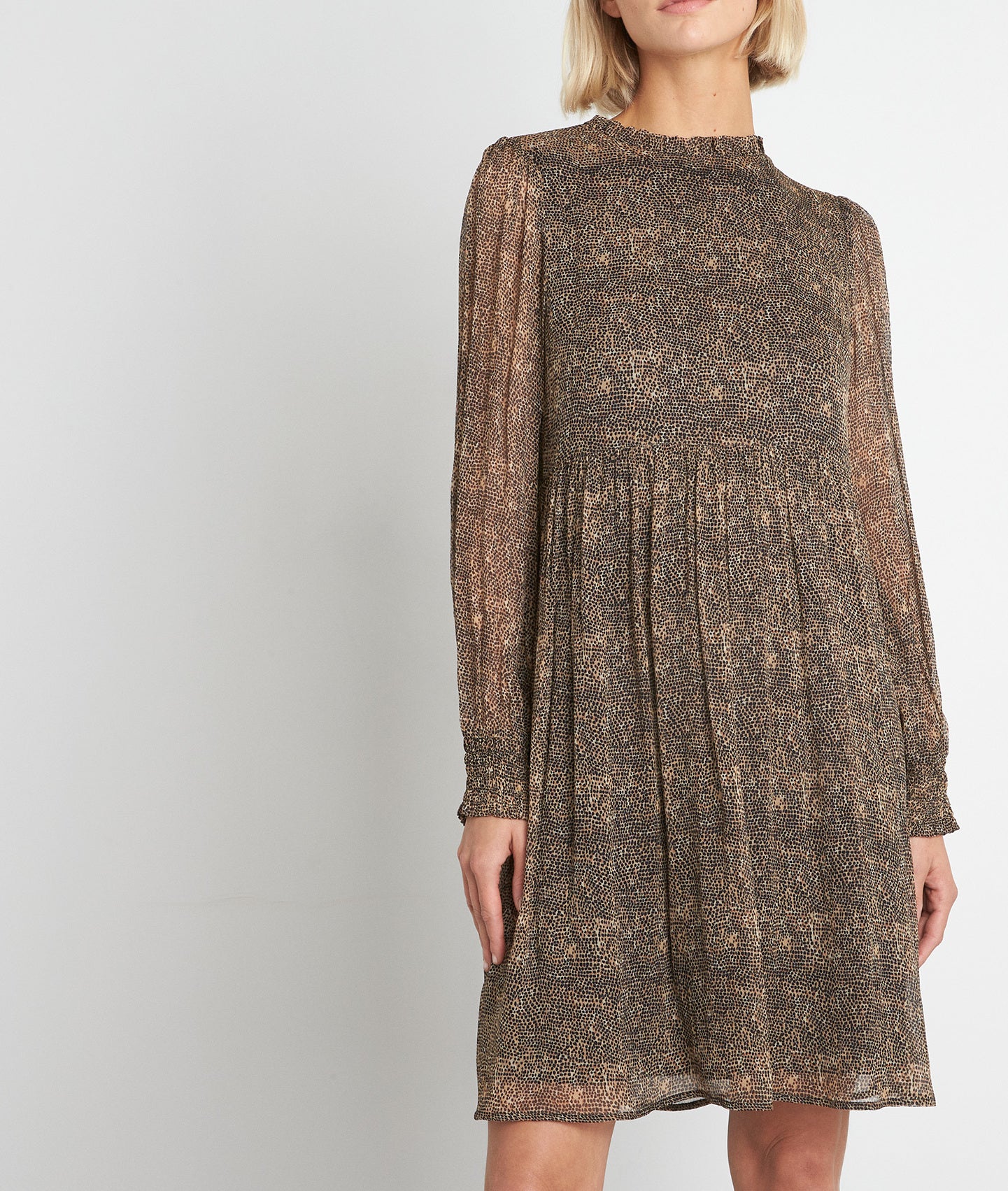 Robe courte fluide imprimée camel Shannel Faume - seconde main