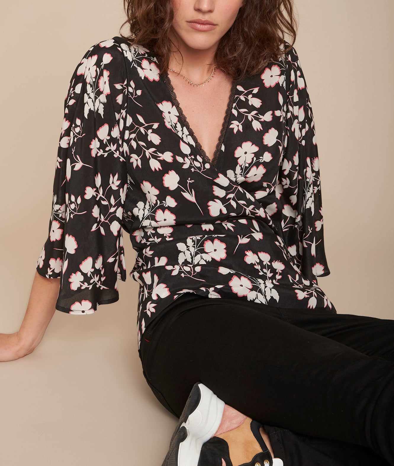 Blouse kimono imprimé fleuri Milan Faume - seconde main