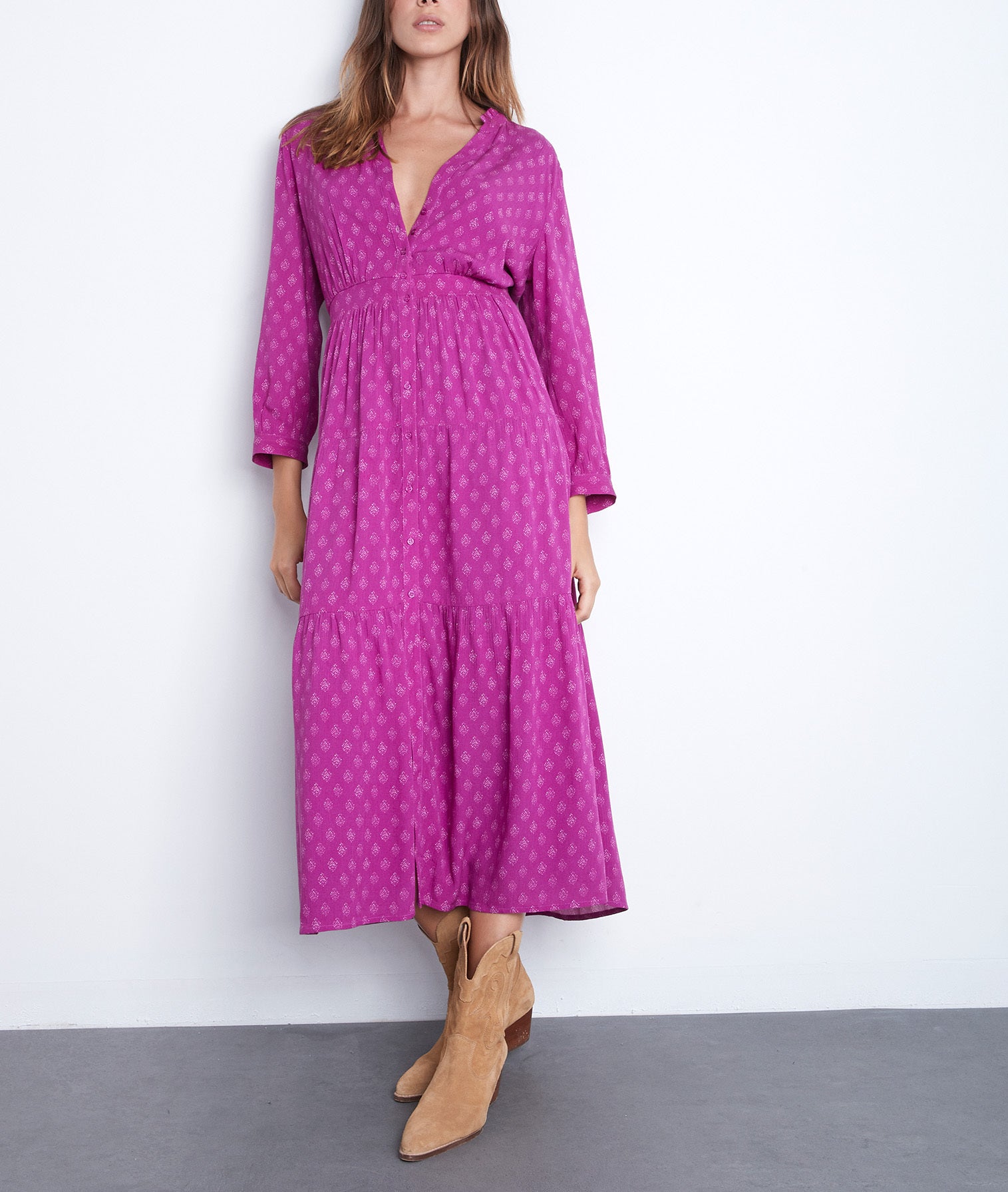 Robe longue fluide imprimée fuschia Carola Faume - seconde main