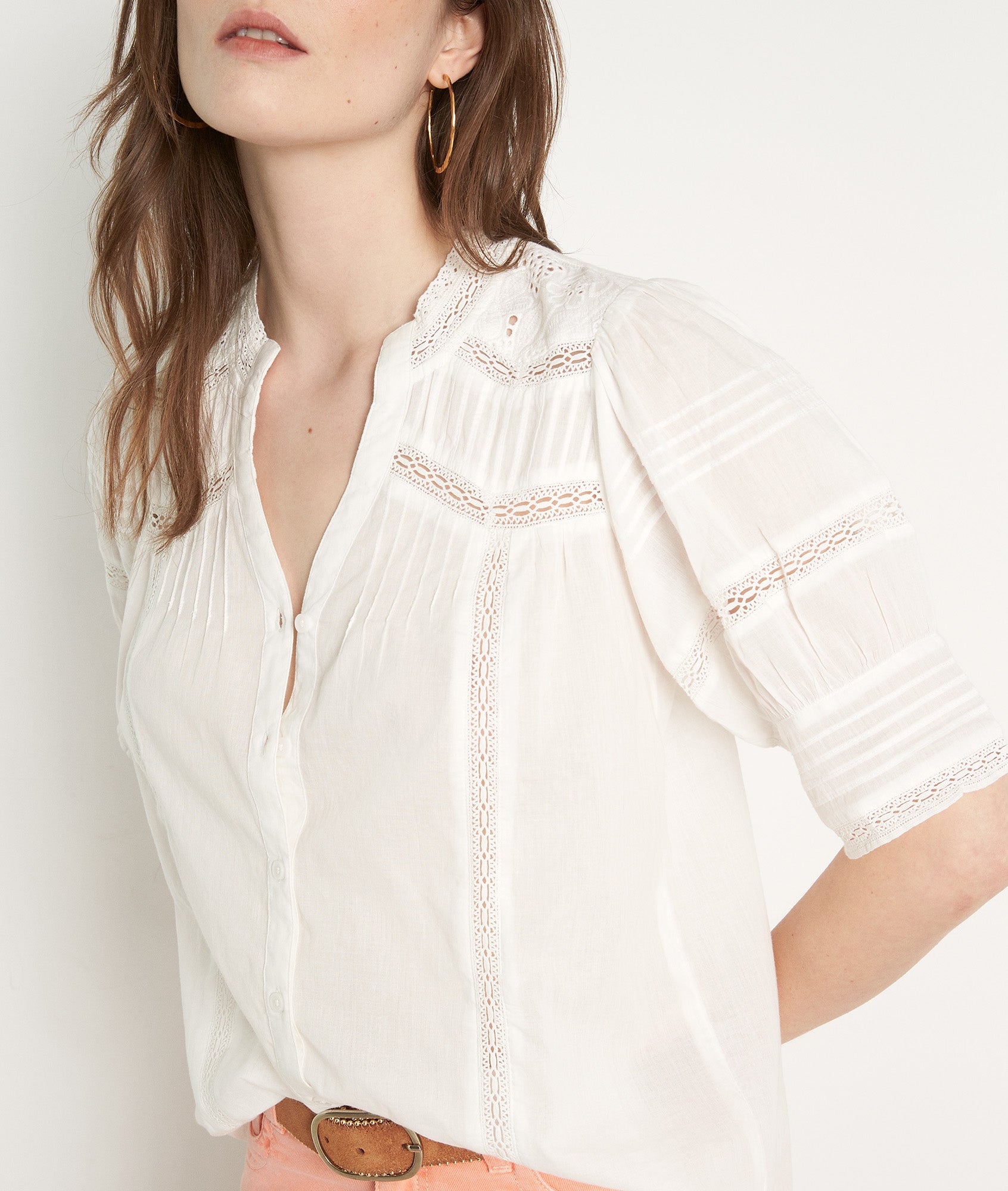 Blouse en coton et dentelle blanche Lisanne Faume - seconde main