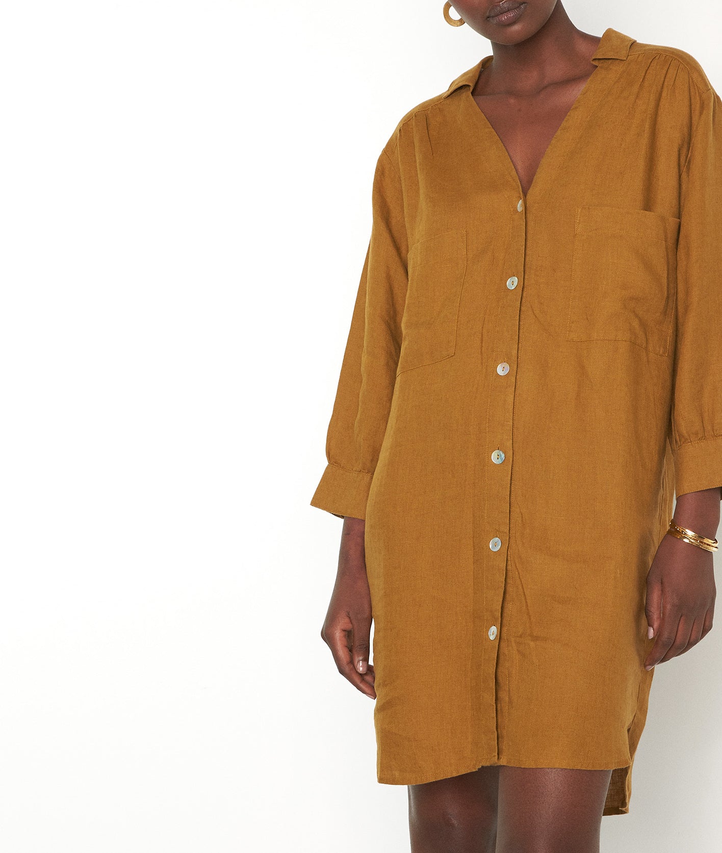 Robe courte en lin responsable olive Nicky Faume - seconde main