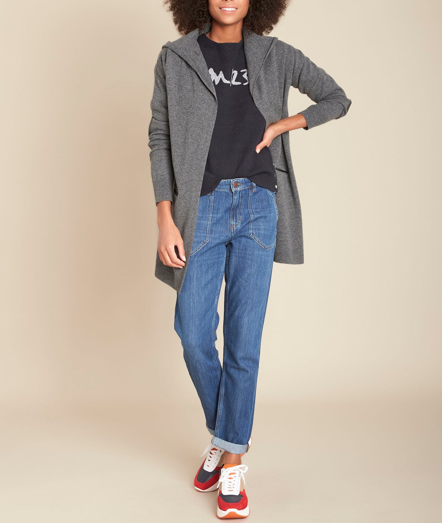 Gilet long en cachemire anthracite Feuillage Faume - seconde main